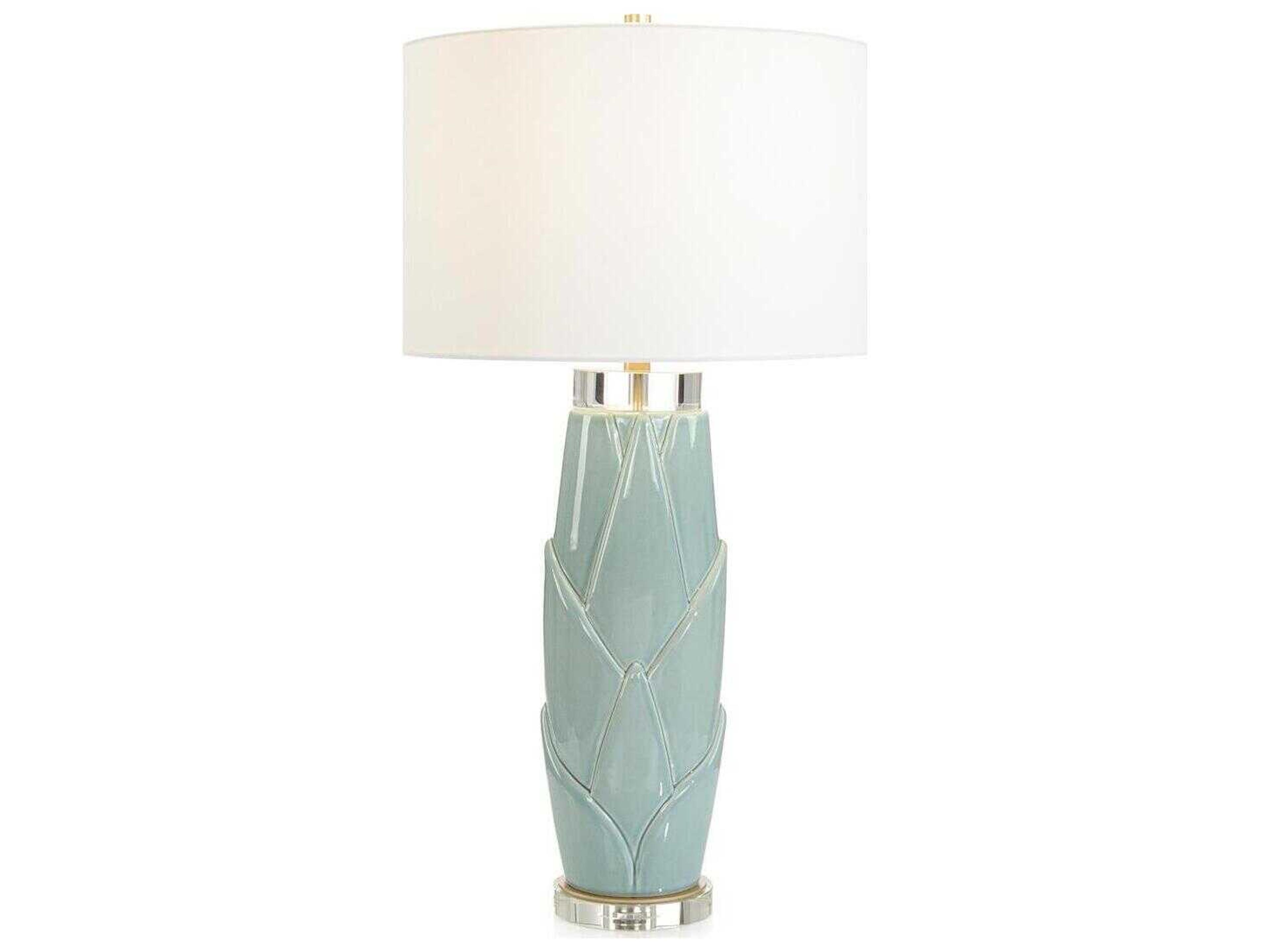 Lush Leaves Earthy Green White Linen Buffet Lamp