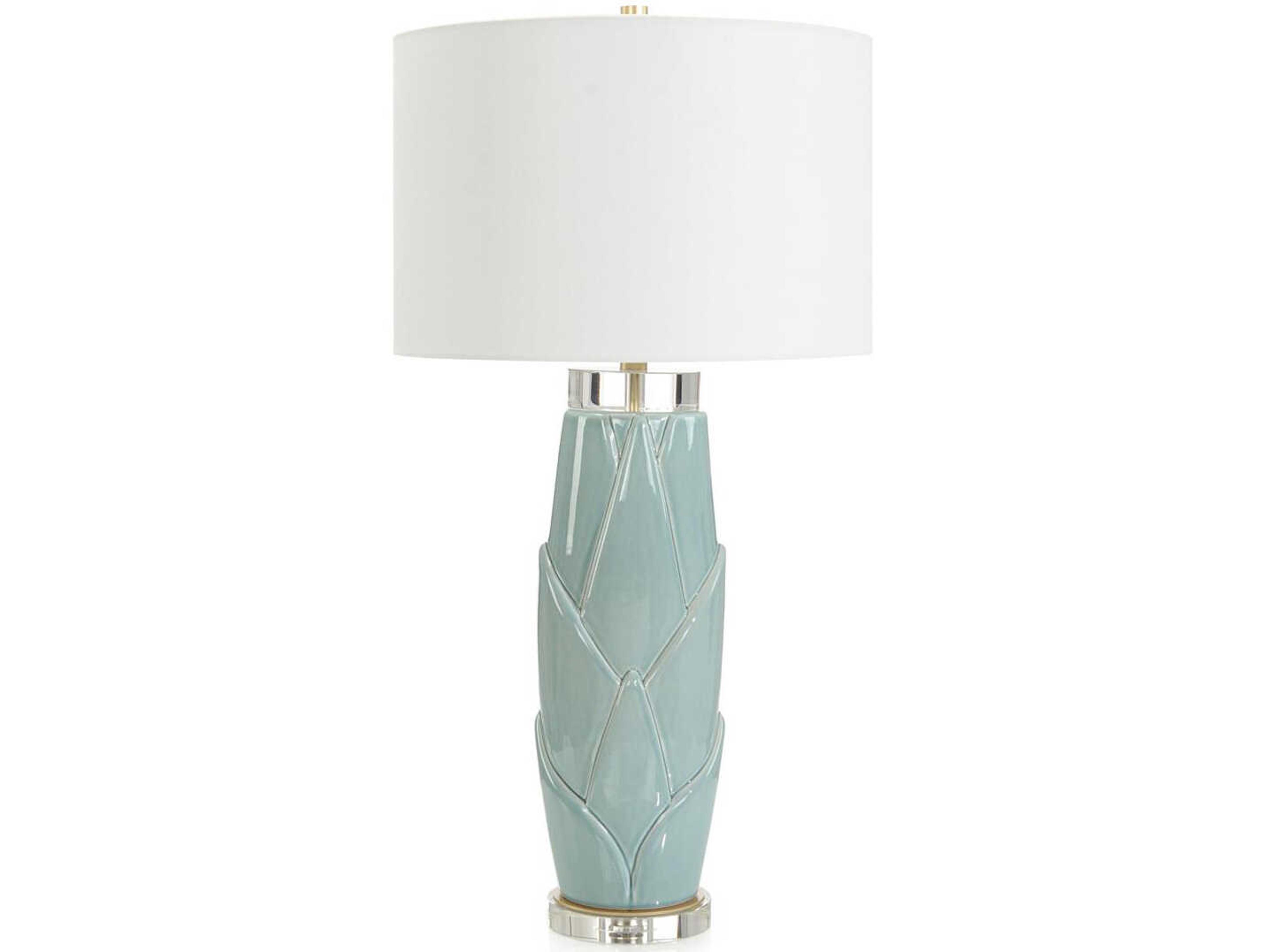 John Richard Lush Leaves Earthy Green White Linen Buffet Lamp