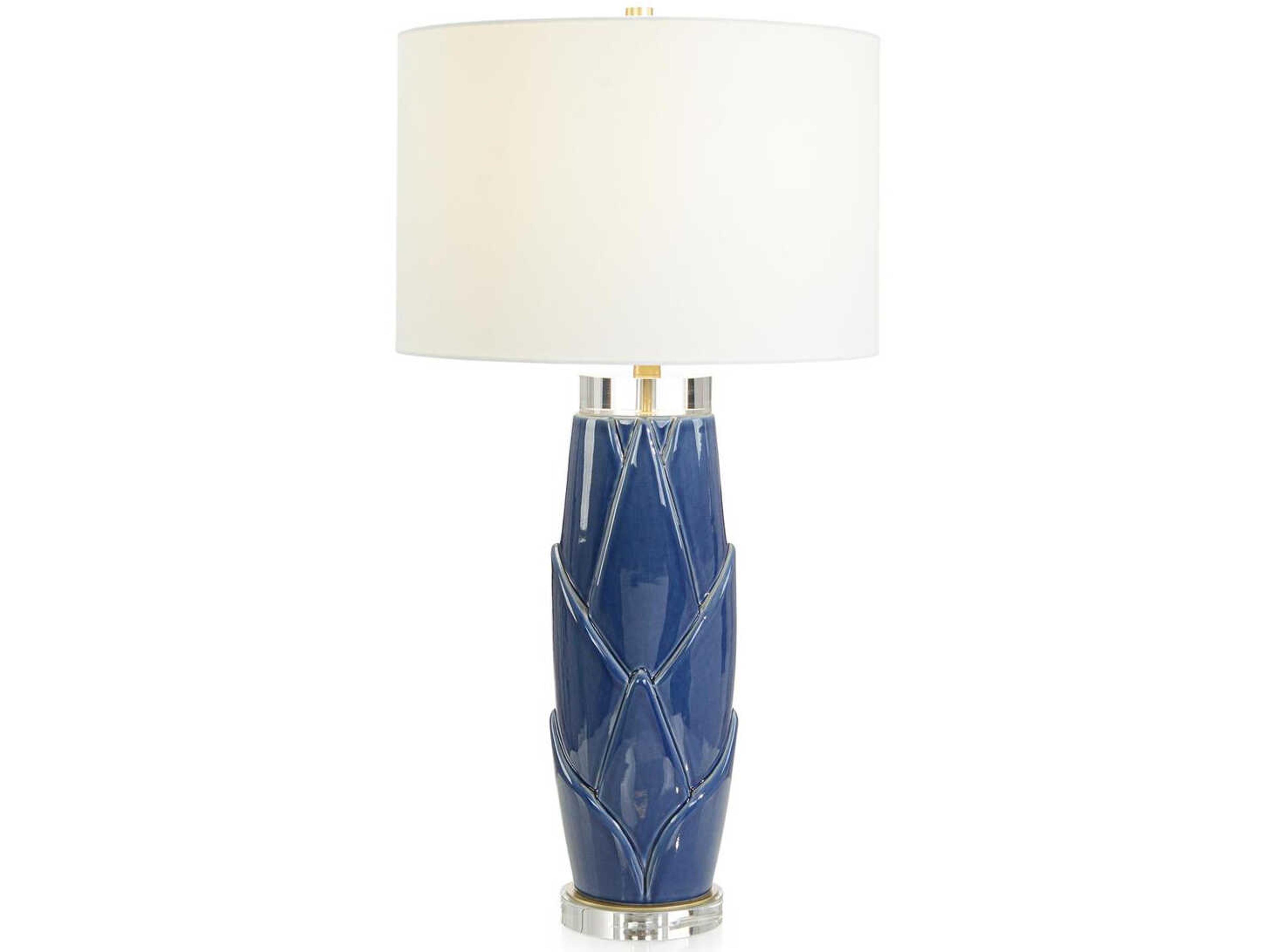 John Richard Lush Leaves Blue White Linen Buffet Lamp