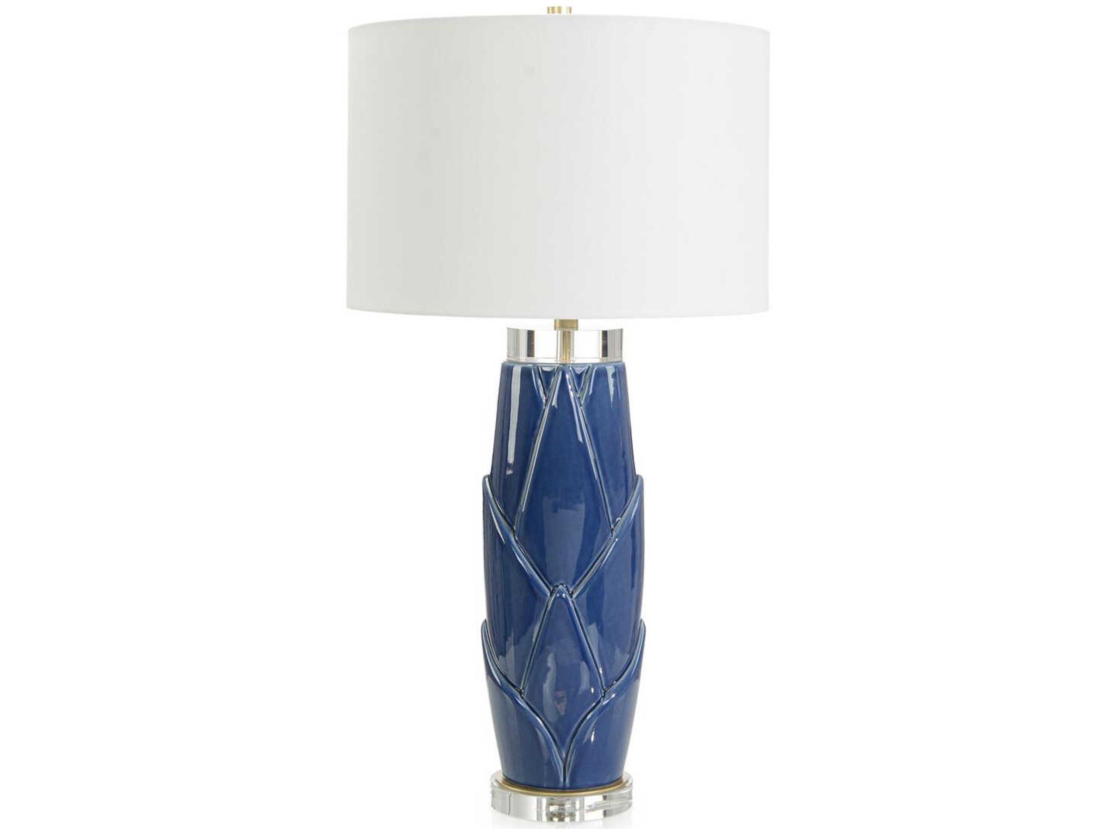 John Richard Lush Leaves Blue White Linen Buffet Lamp