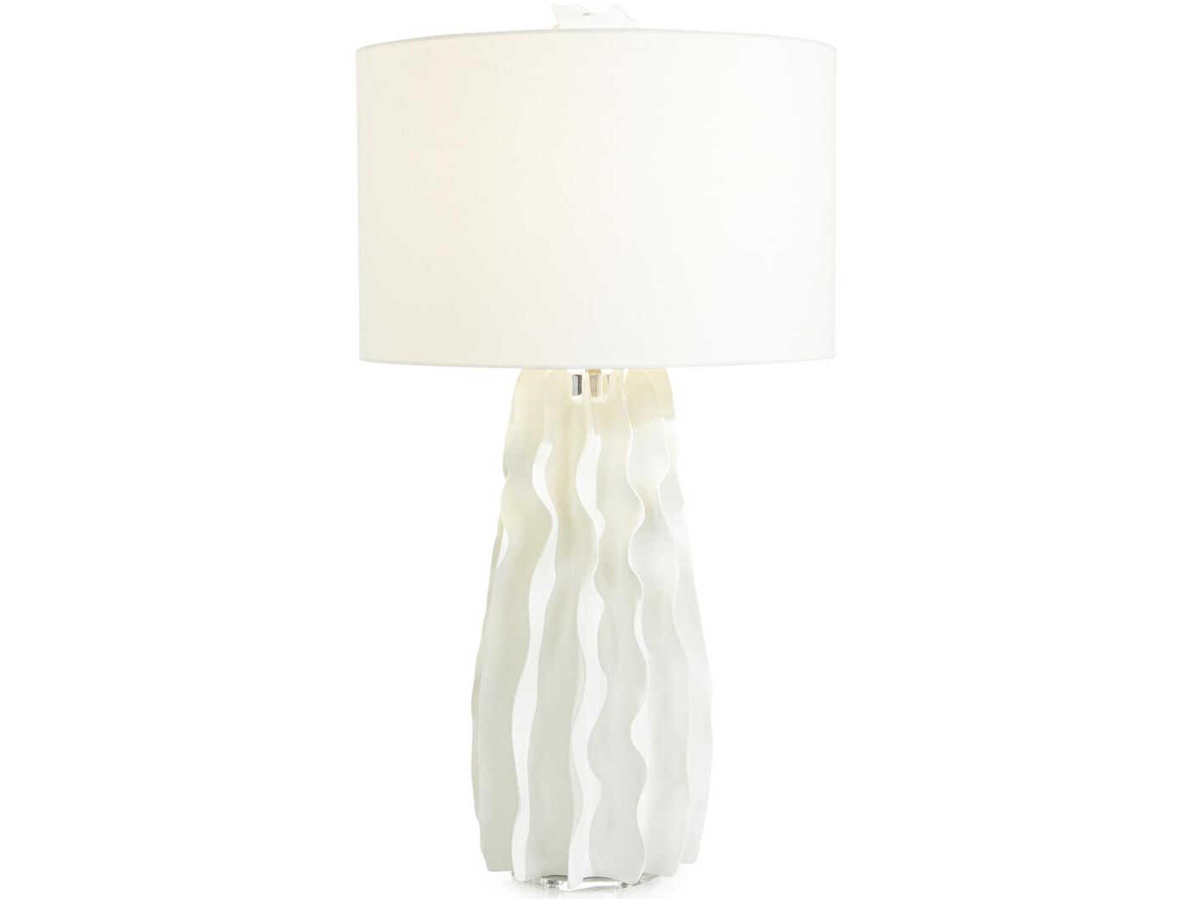 John Richard Crena Satin Glaze White Linen Buffet Lamp