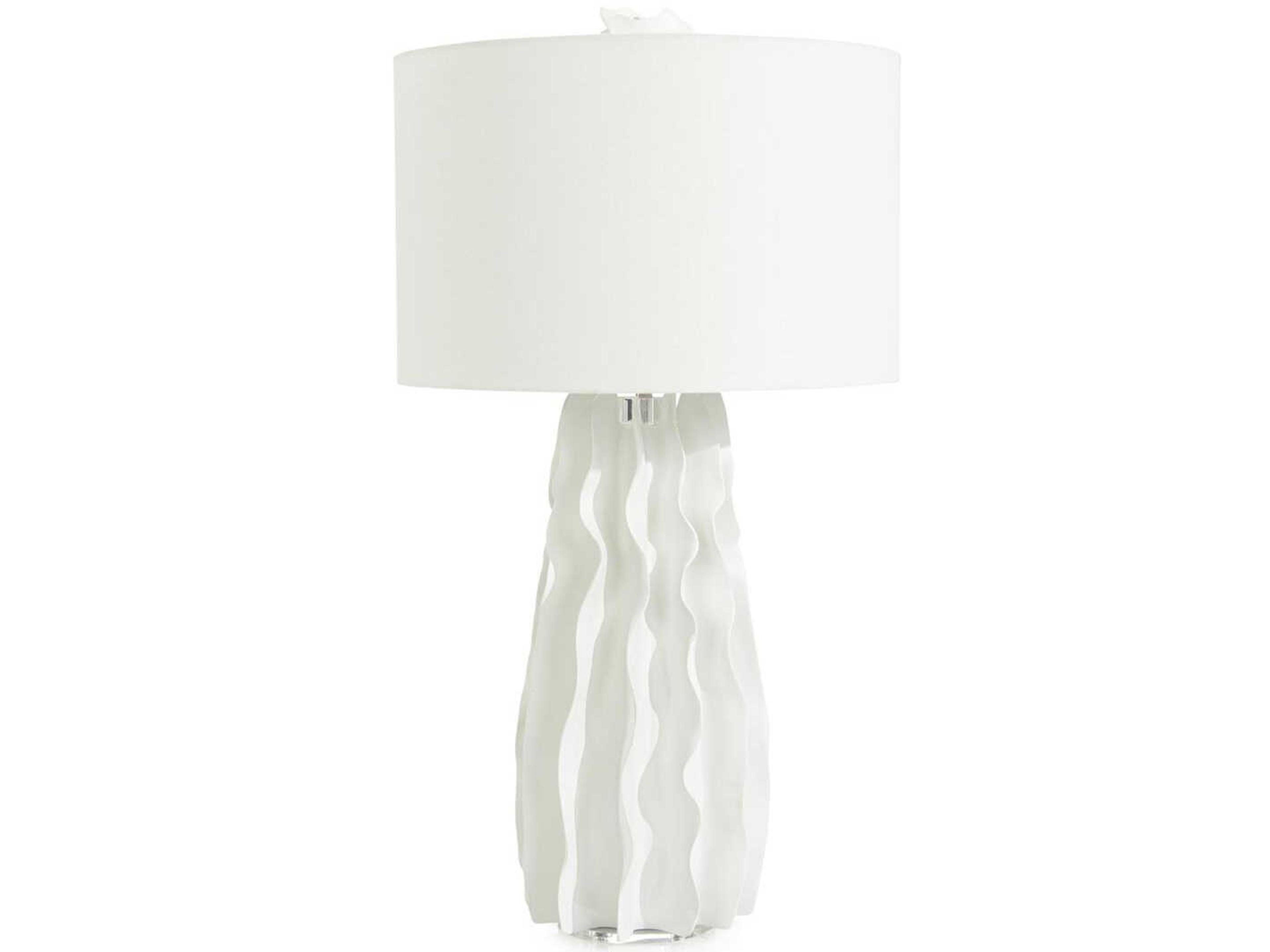 John Richard Crena Satin Glaze White Linen Buffet Lamp