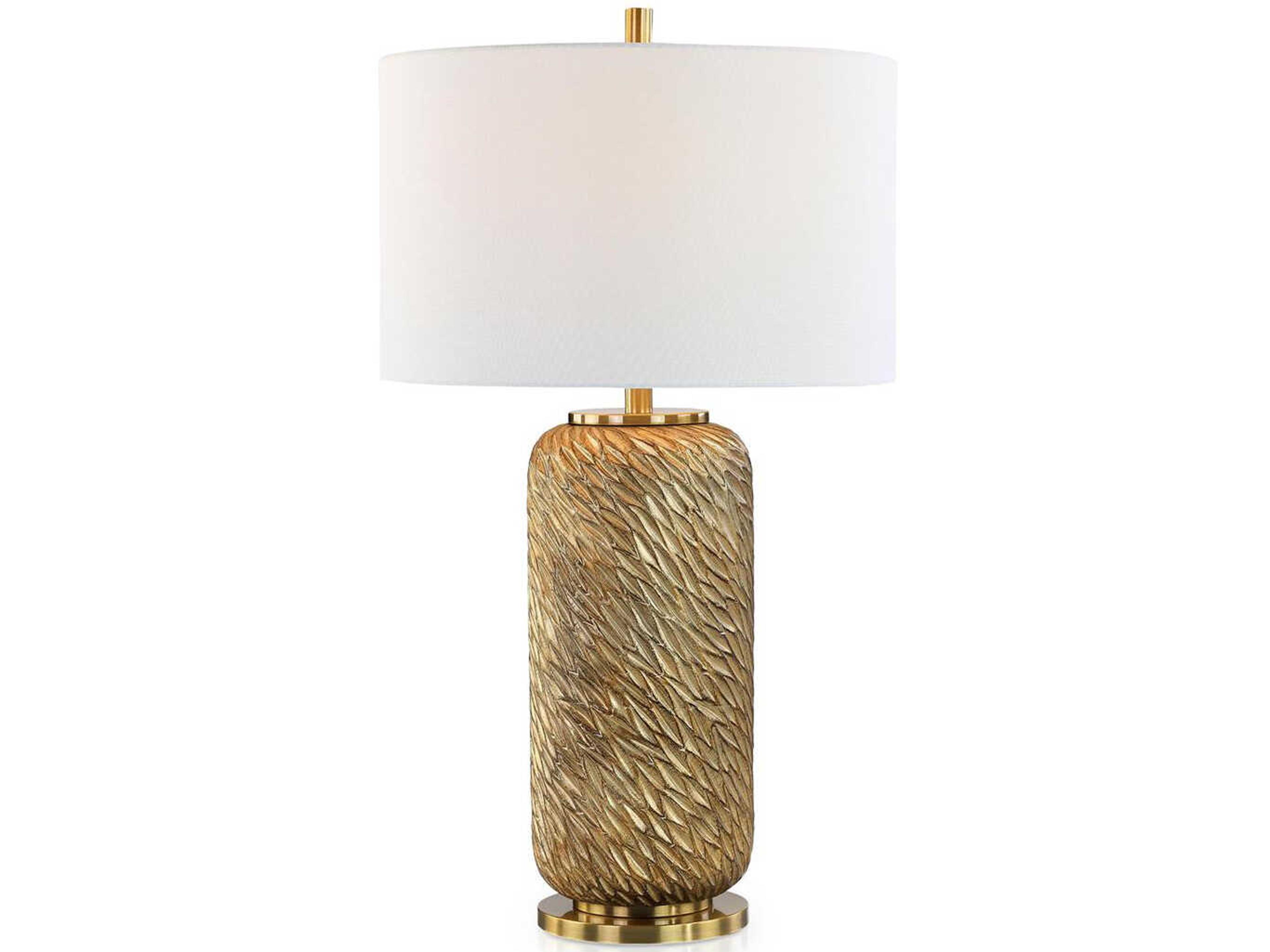 John Richard Brushstroke Gold Off White Linen Buffet Lamp