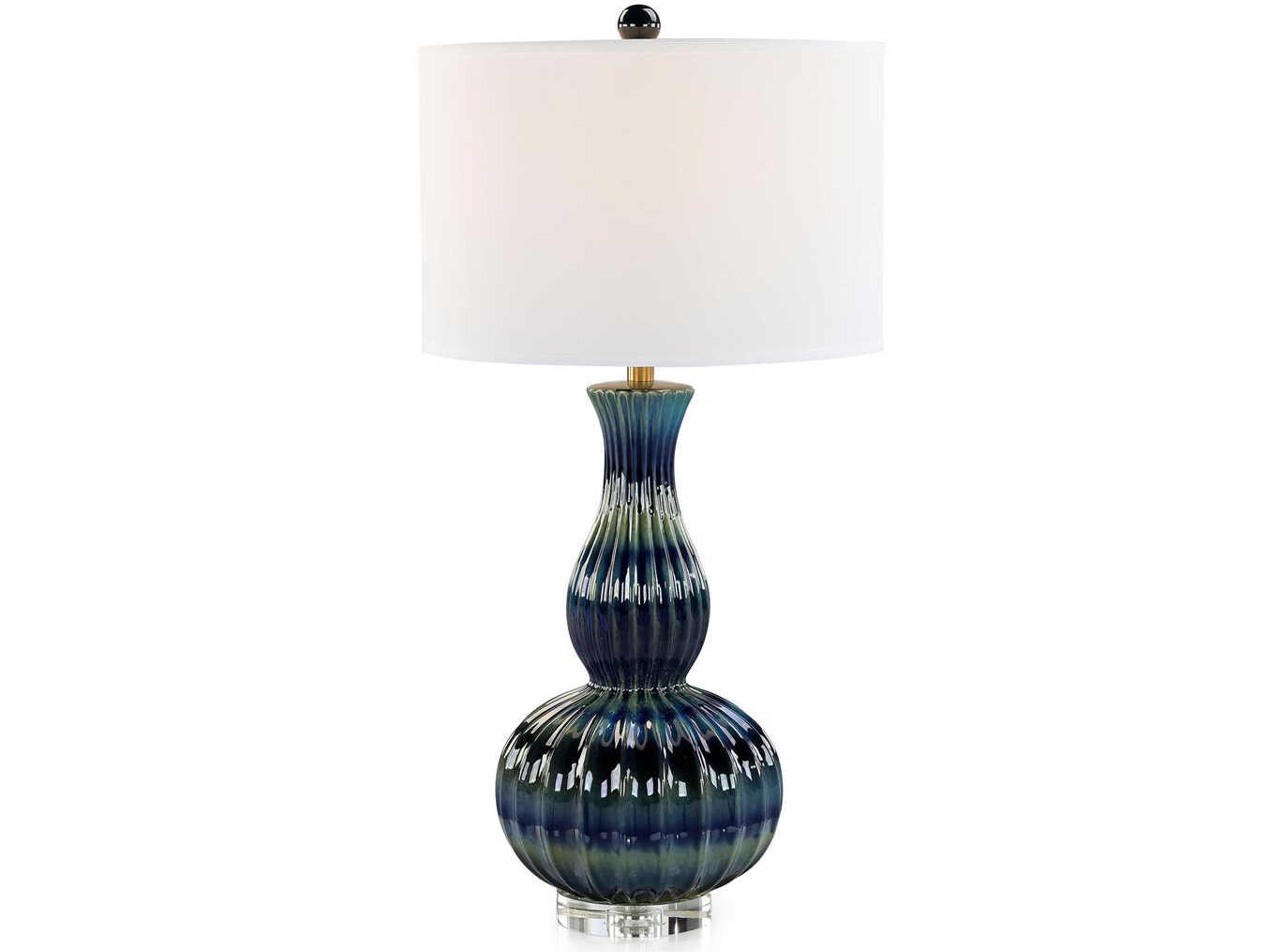 John Richard Genevieve Blue White Linen Buffet Lamp