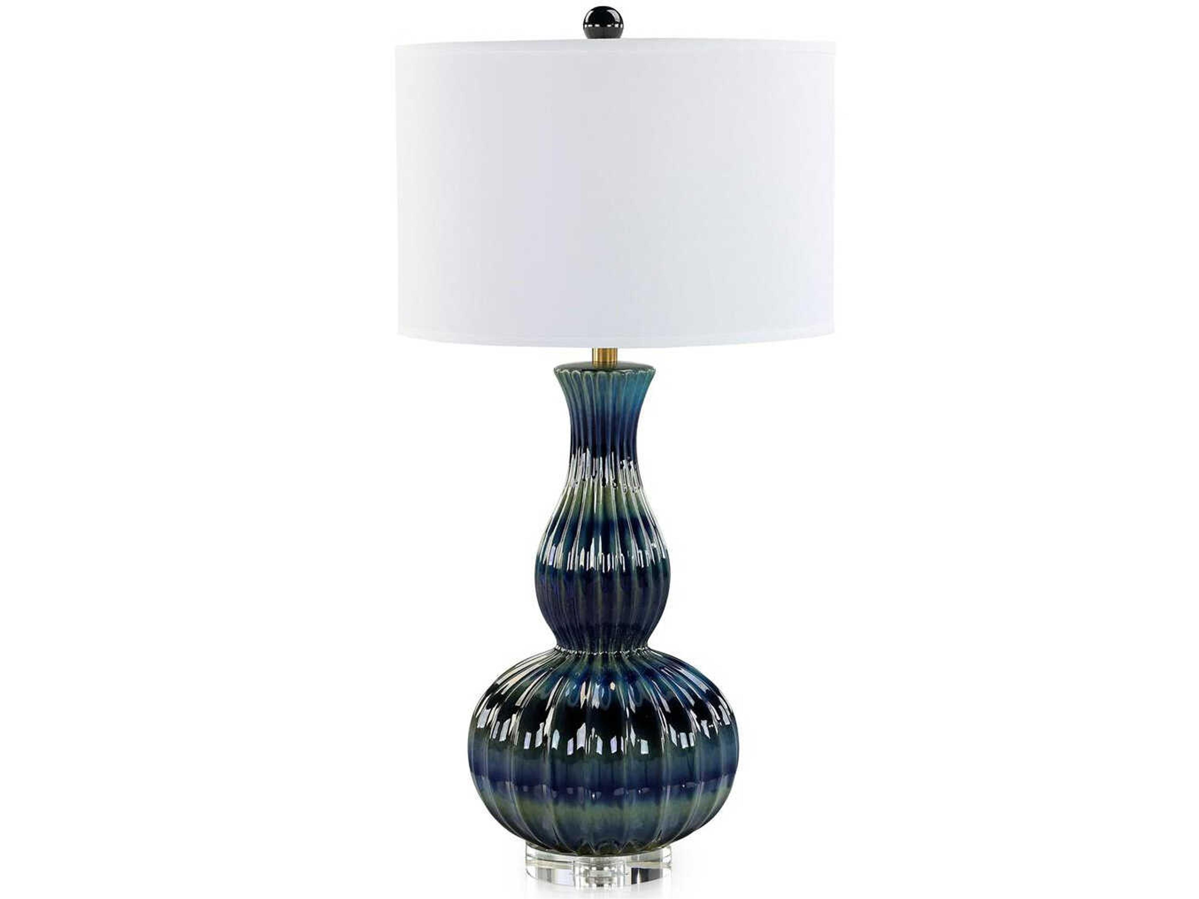 John Richard Genevieve Blue White Linen Buffet Lamp