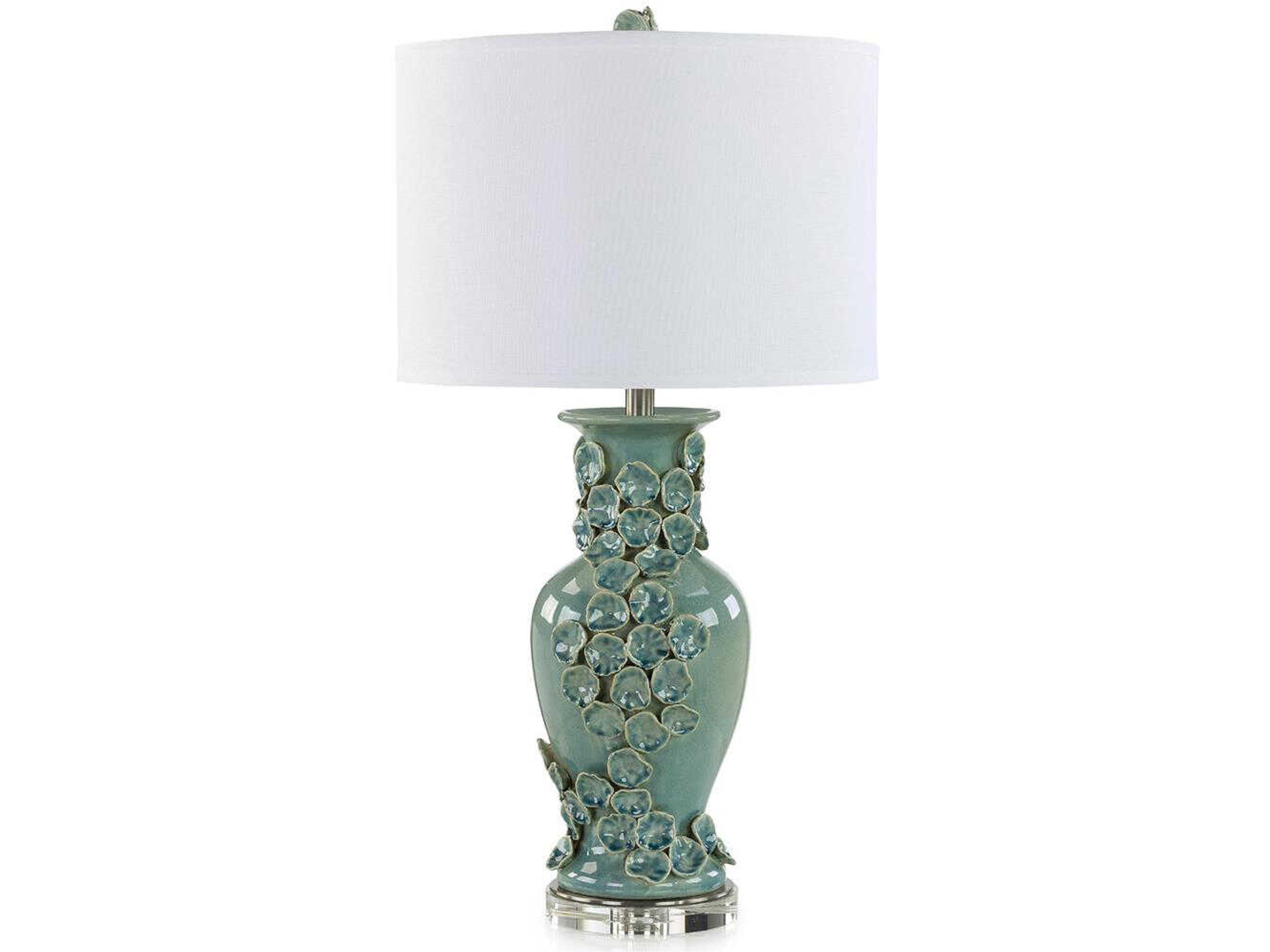 John Richard Kai Blue Green White Linen Buffet Lamp