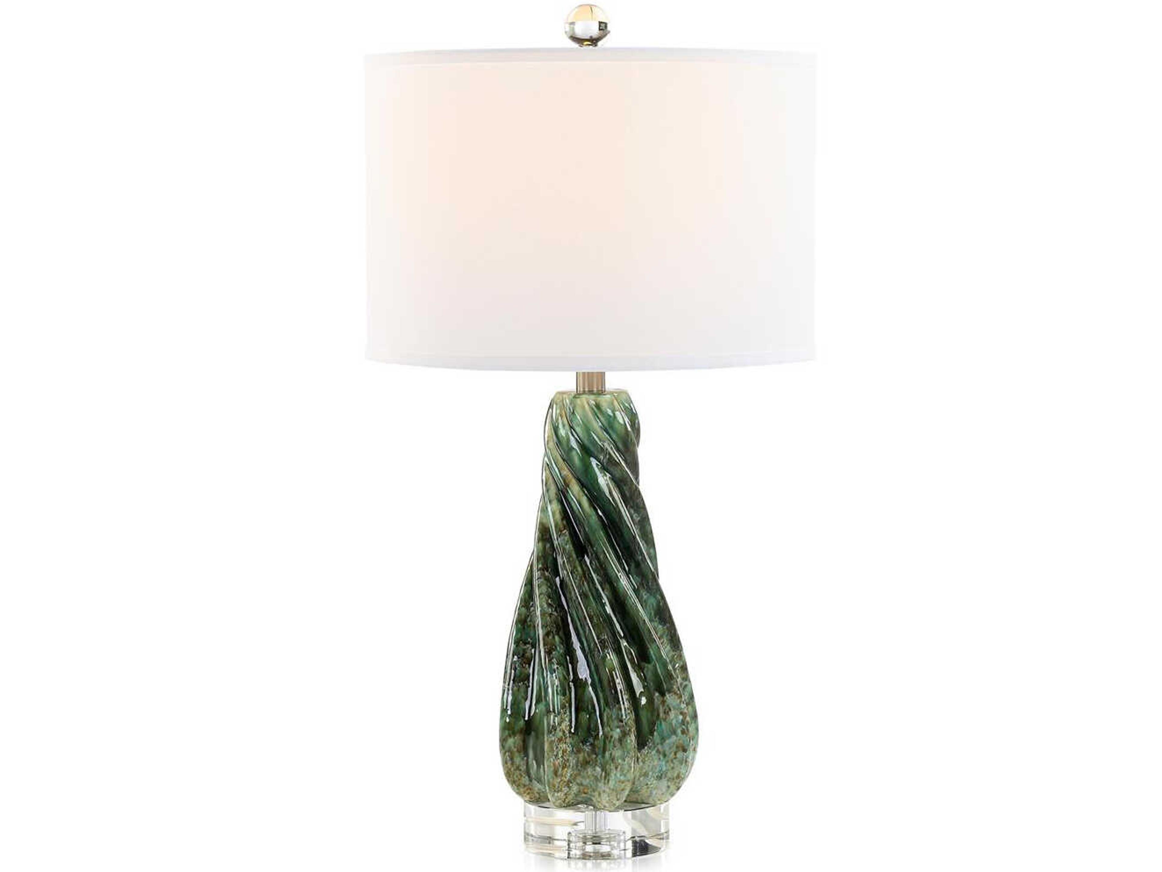 John Richard Emerald Spiral Green White Linen Buffet Lamp