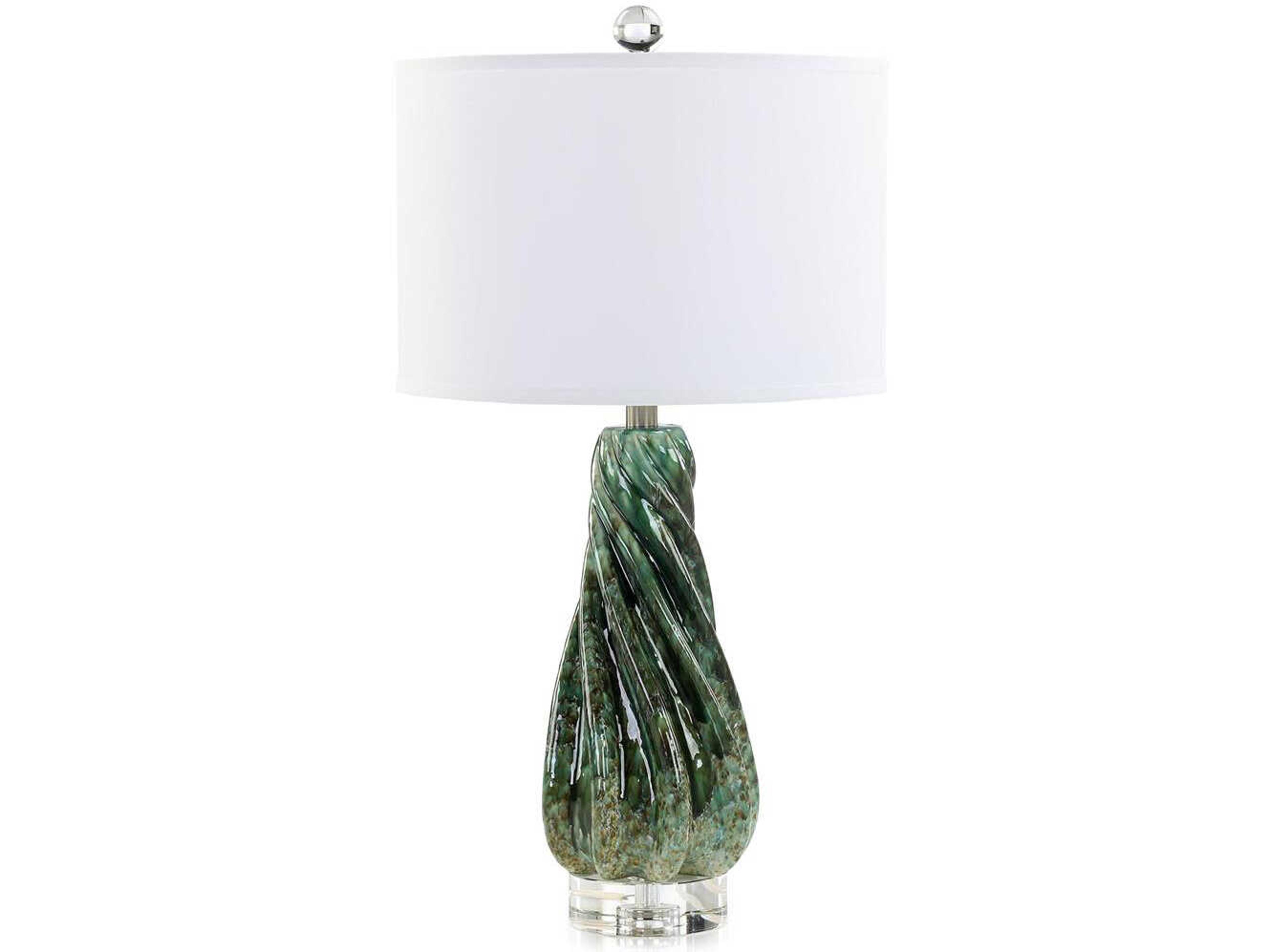 John Richard Emerald Spiral Green White Linen Buffet Lamp