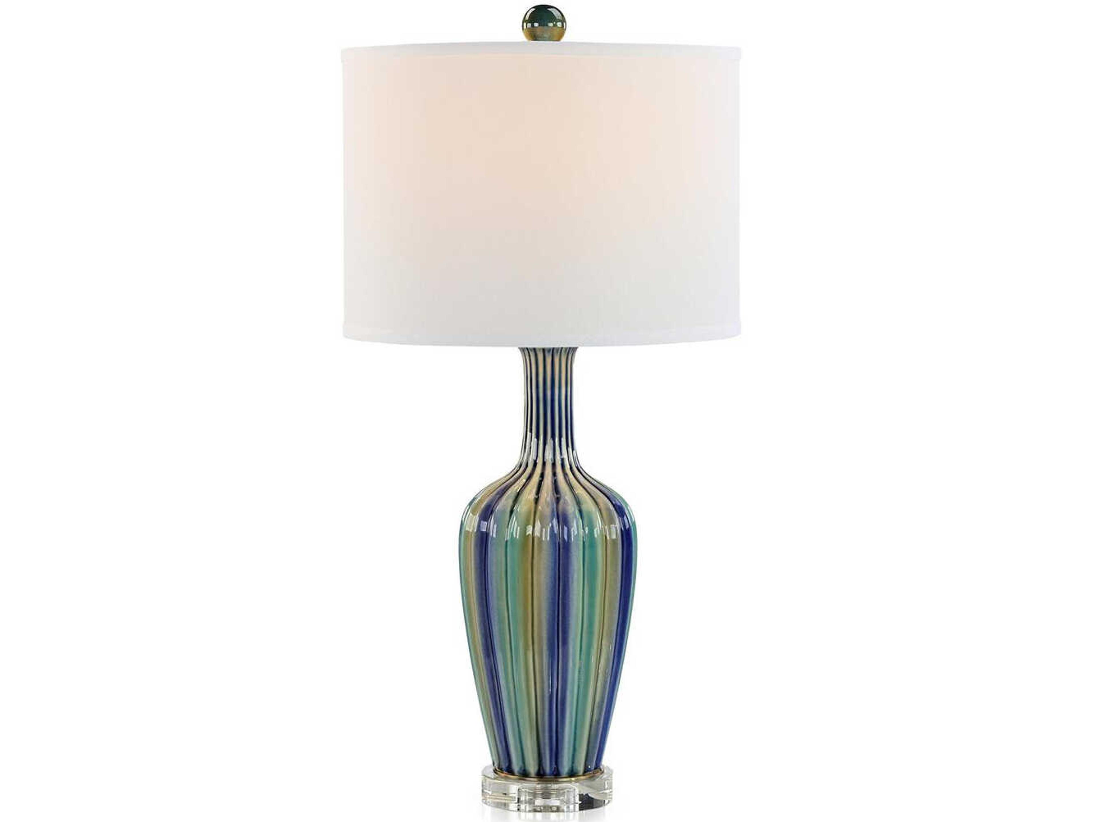 John Richard Rayas Multi White Linen Blue Buffet Lamp