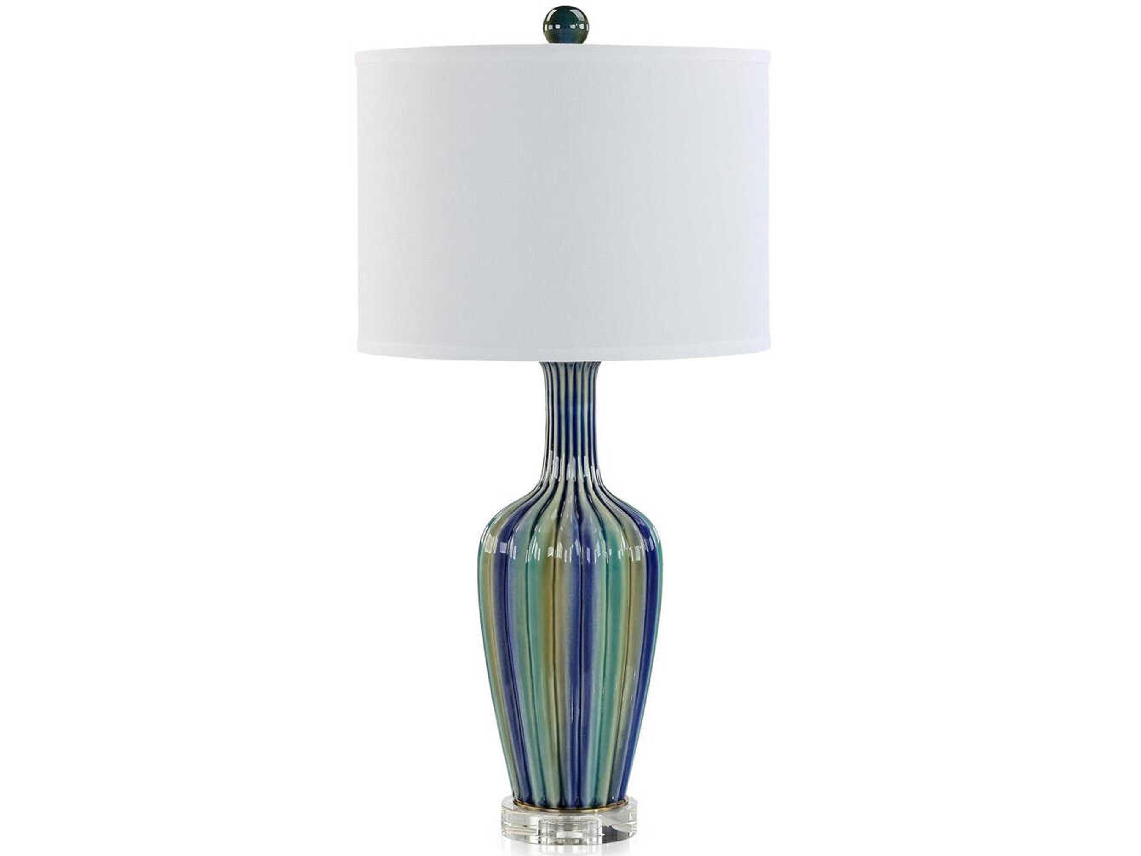 John Richard Rayas Multi White Linen Blue Buffet Lamp