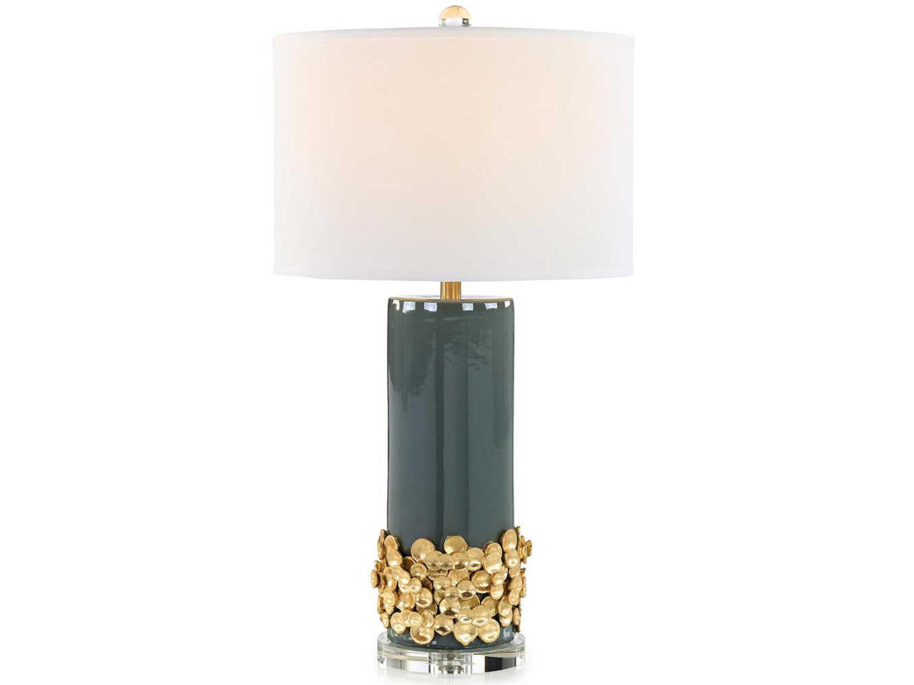 Amaya Green Gold White Linen Buffet Lamp