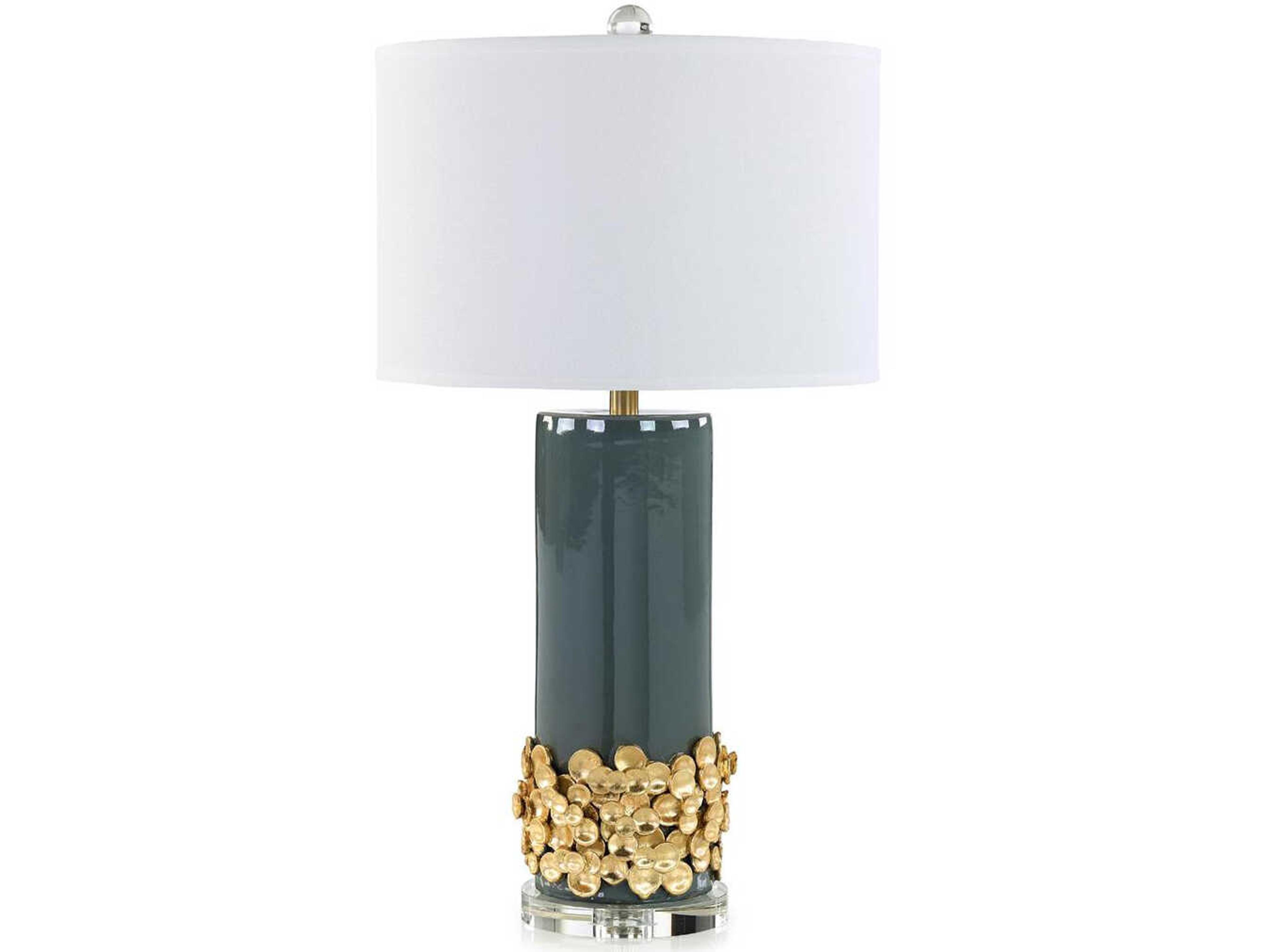 John Richard Amaya Green Gold White Linen Buffet Lamp