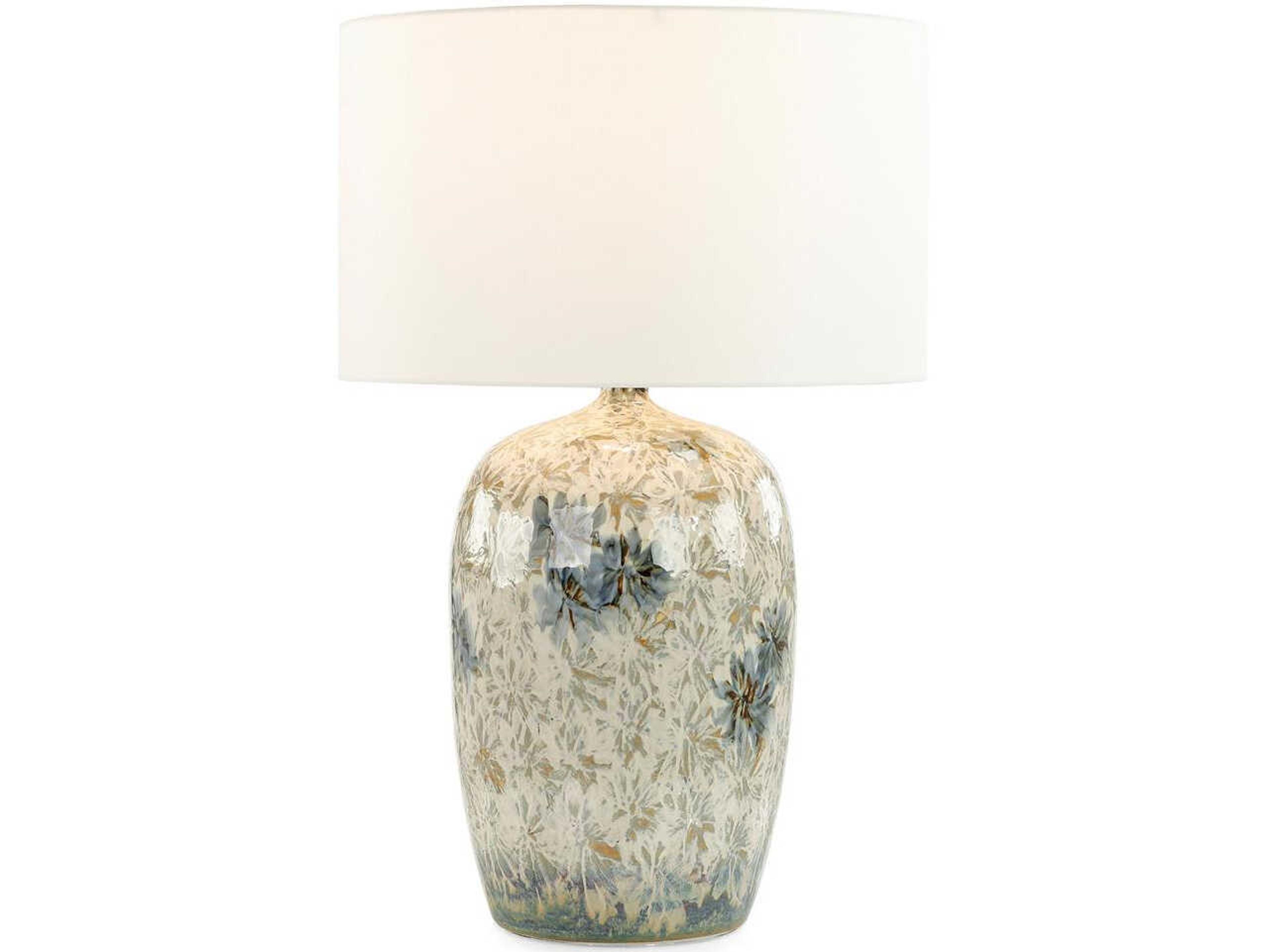 Ethereal Blossoms White Blue Silk Buffet Lamp