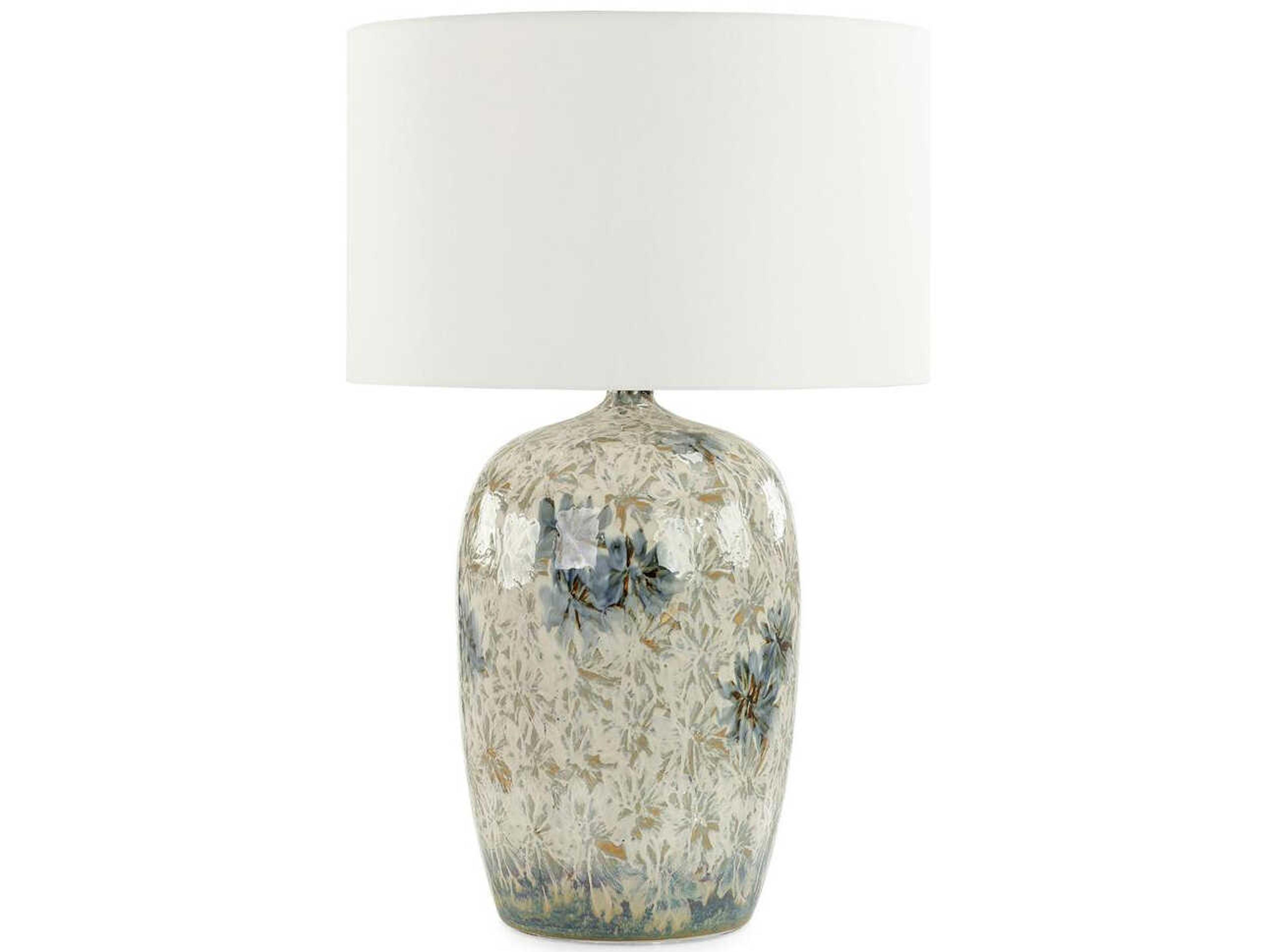 John Richard Ethereal Blossoms White Blue Silk Buffet Lamp