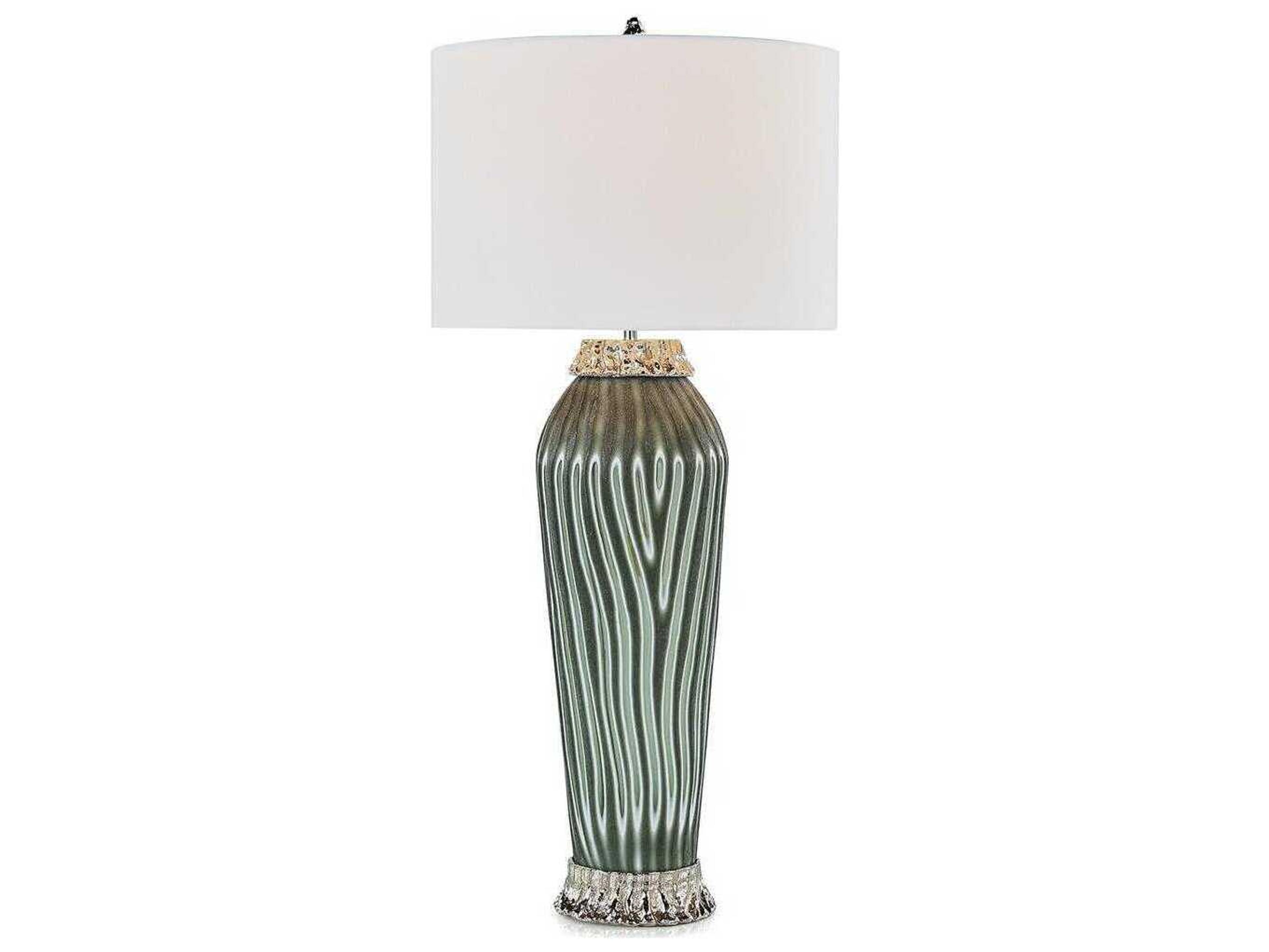 Monochrome Polished Nickel Green Buffet Lamp