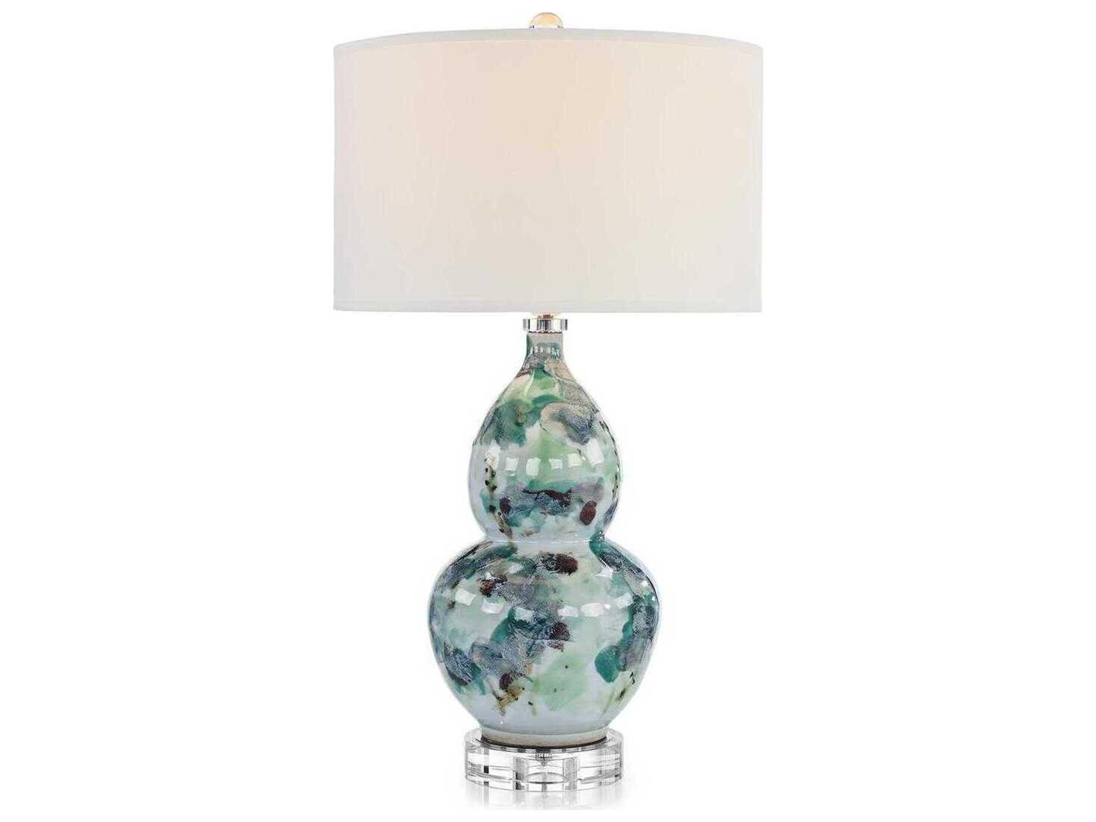 John Richard Morning Hand Painted Green Brown Buffet Lamp