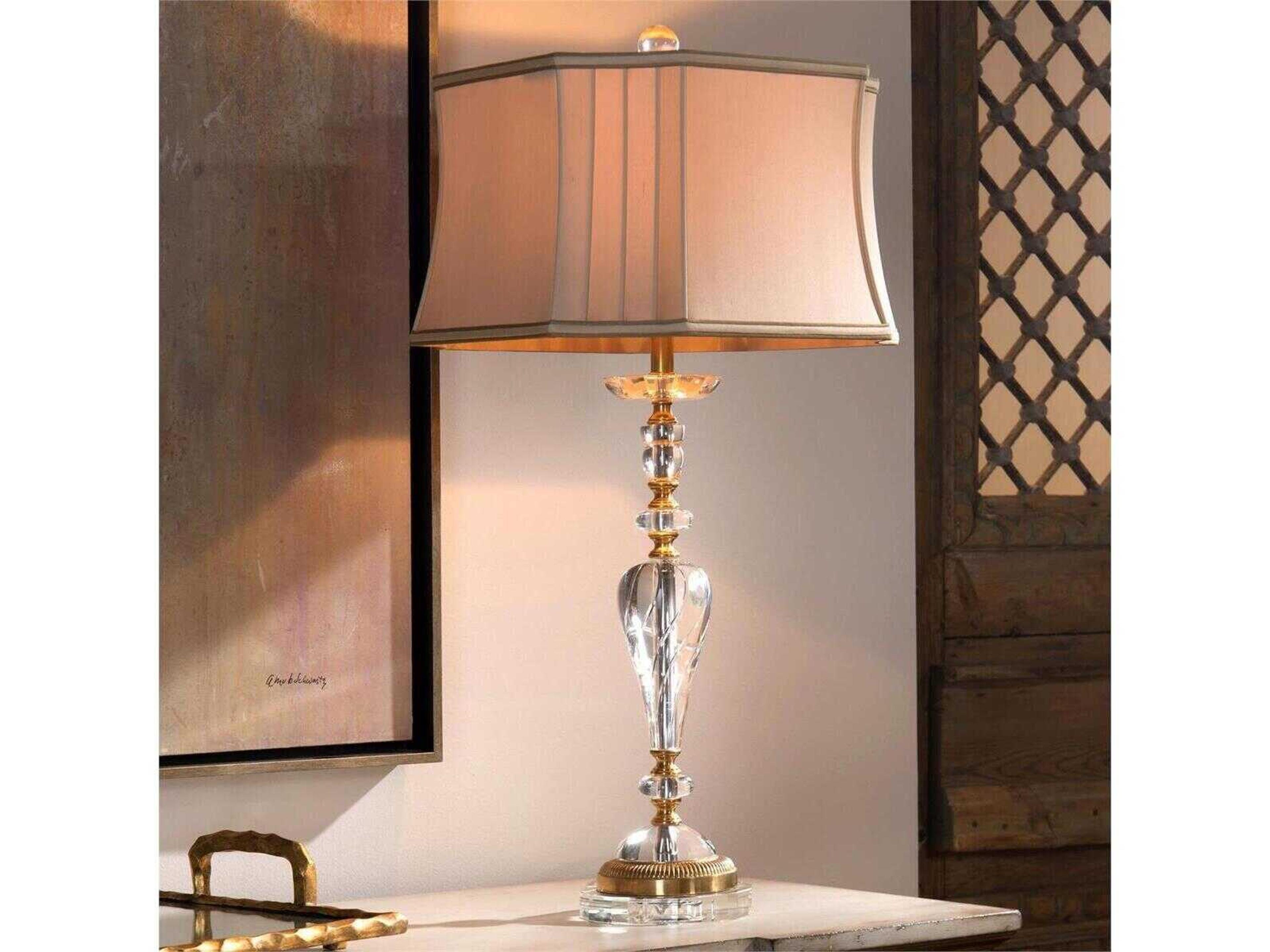John Richard Crystal Swirl Soft Beige Gold Buffet Lamp