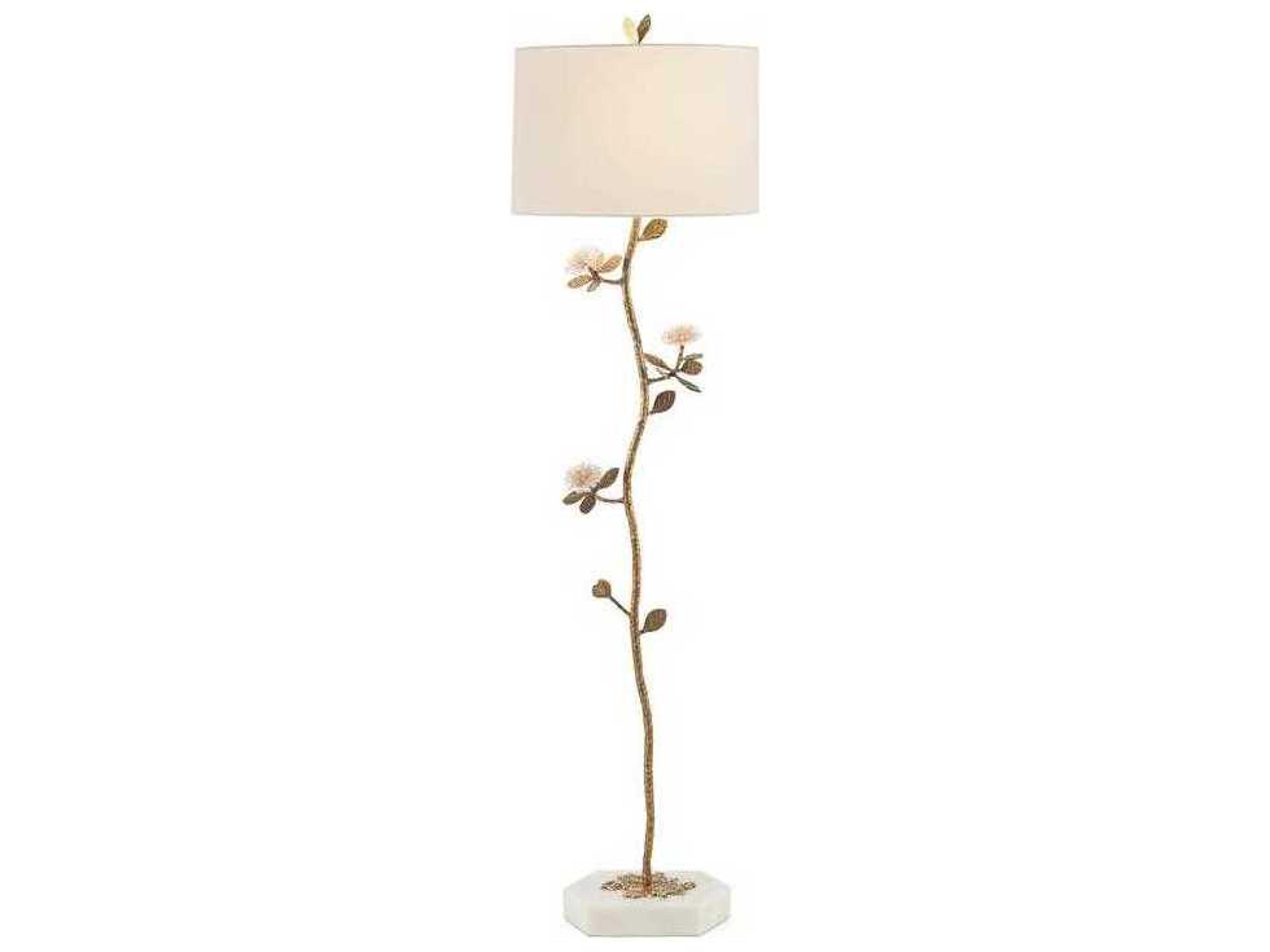 John Richard Quartz Bloom Brass Leaf Floor Lamp