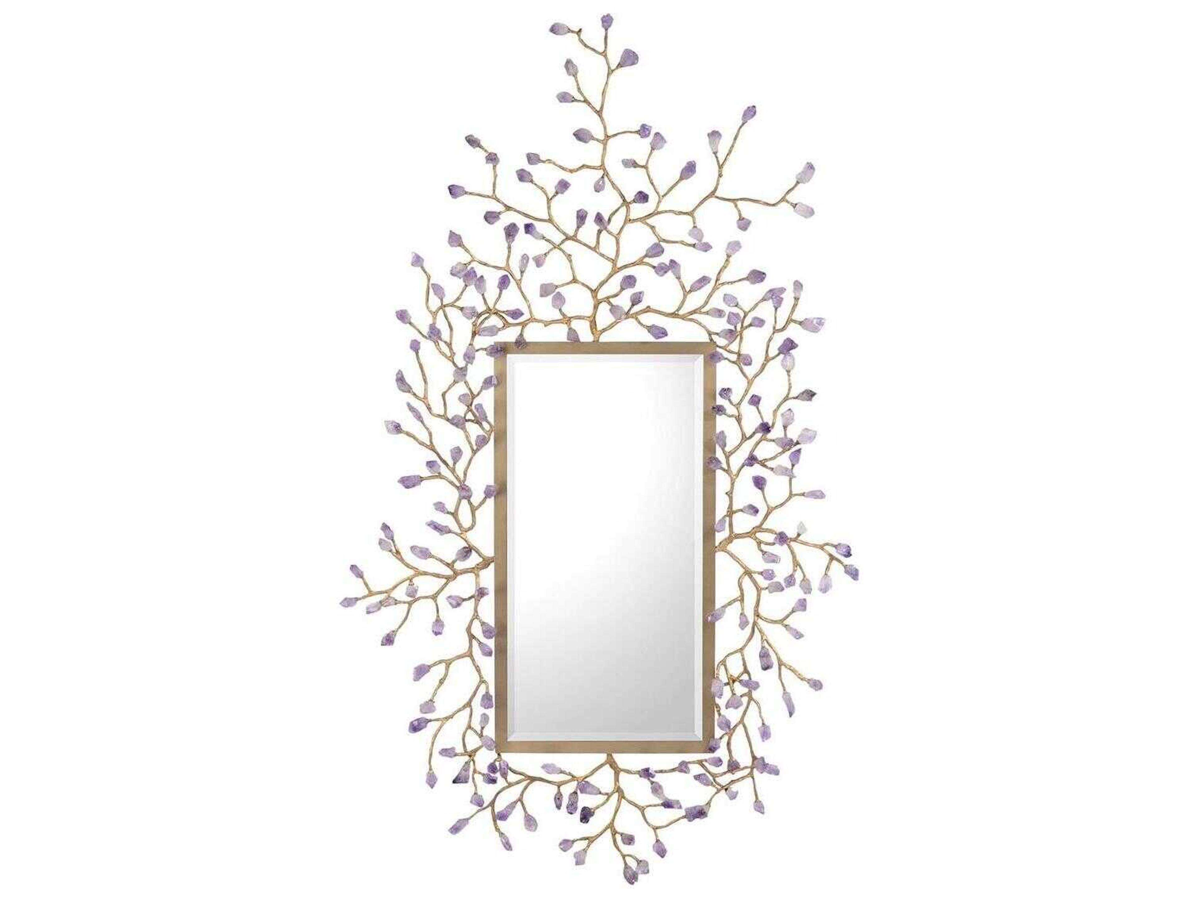 Budding Amethyst Brass Rectangular Wall Mirror