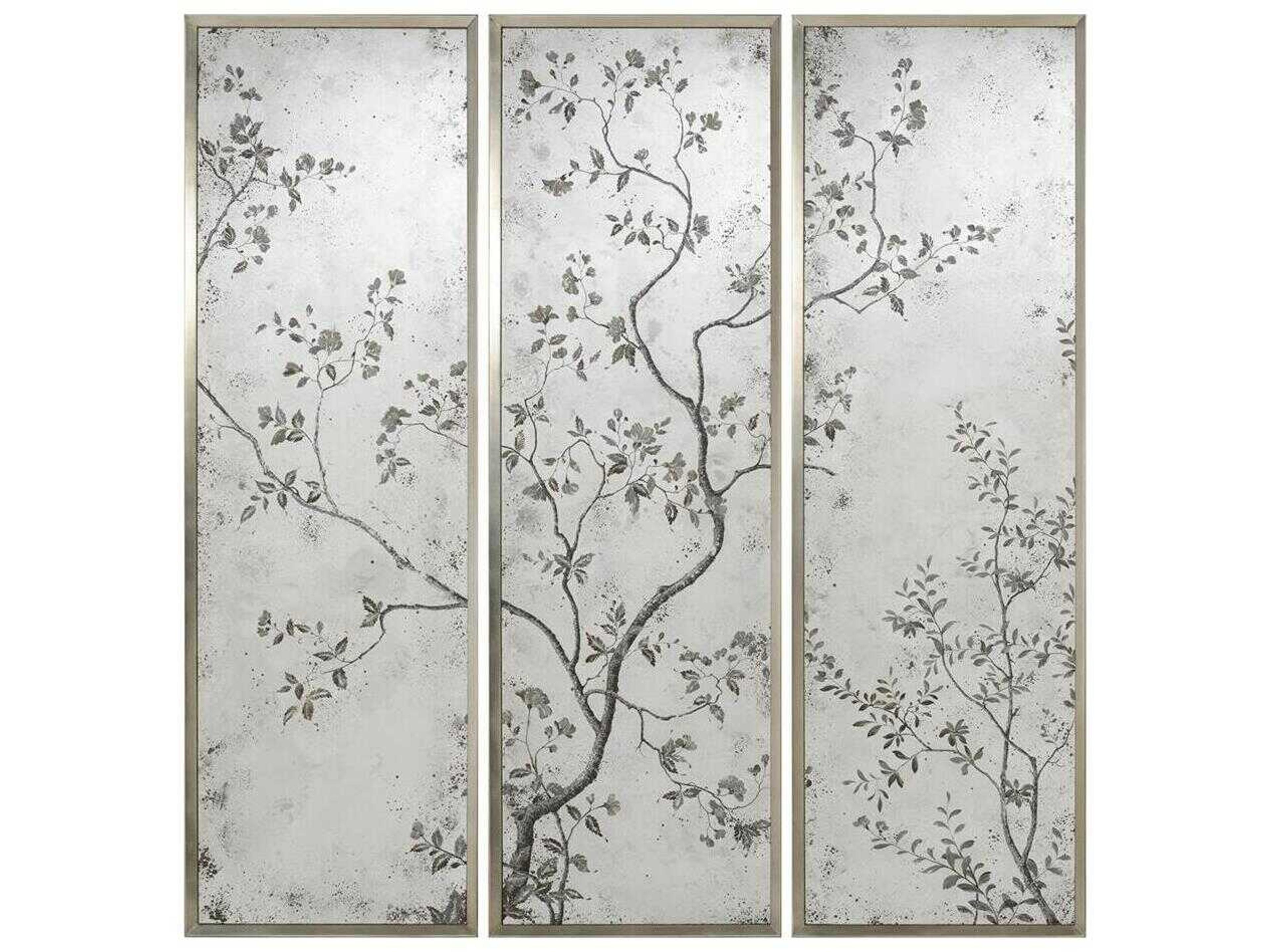 Pastorale Pewter Silver Rectangular Antique Mirror Set of 3