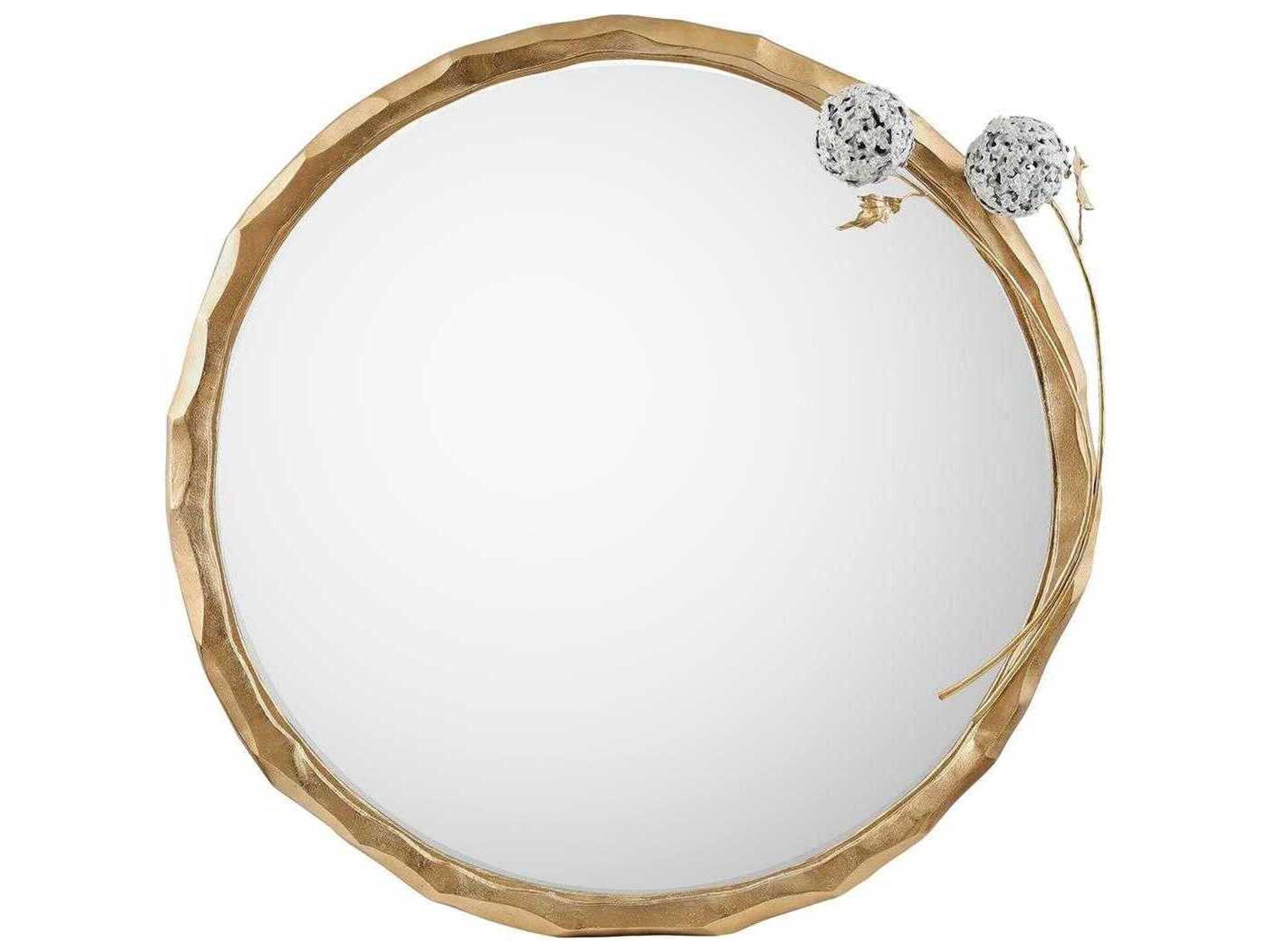 Hydrangea Brass Round Wall Mirror