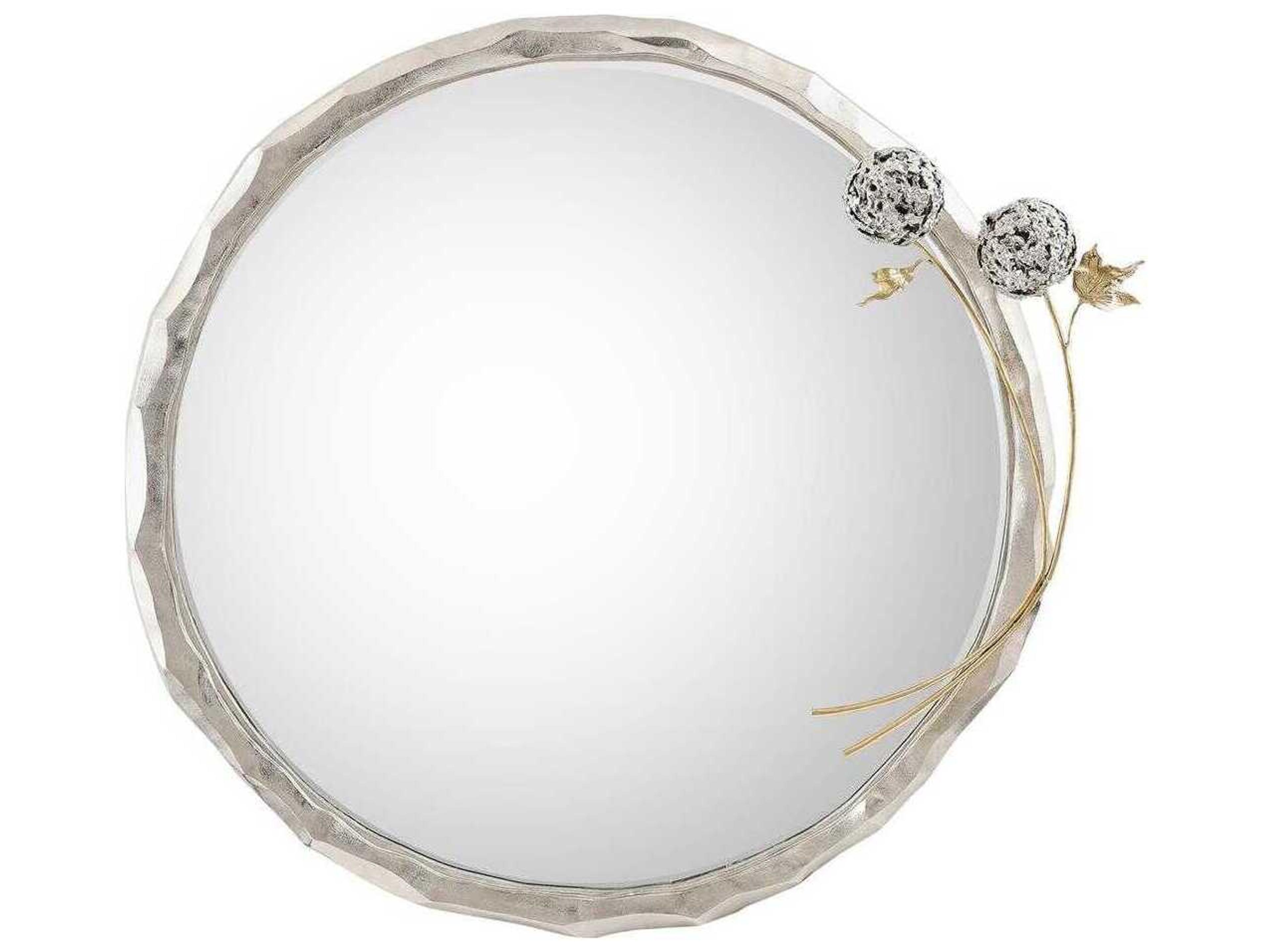 Hydrangea Nickel Round Wall Mirror
