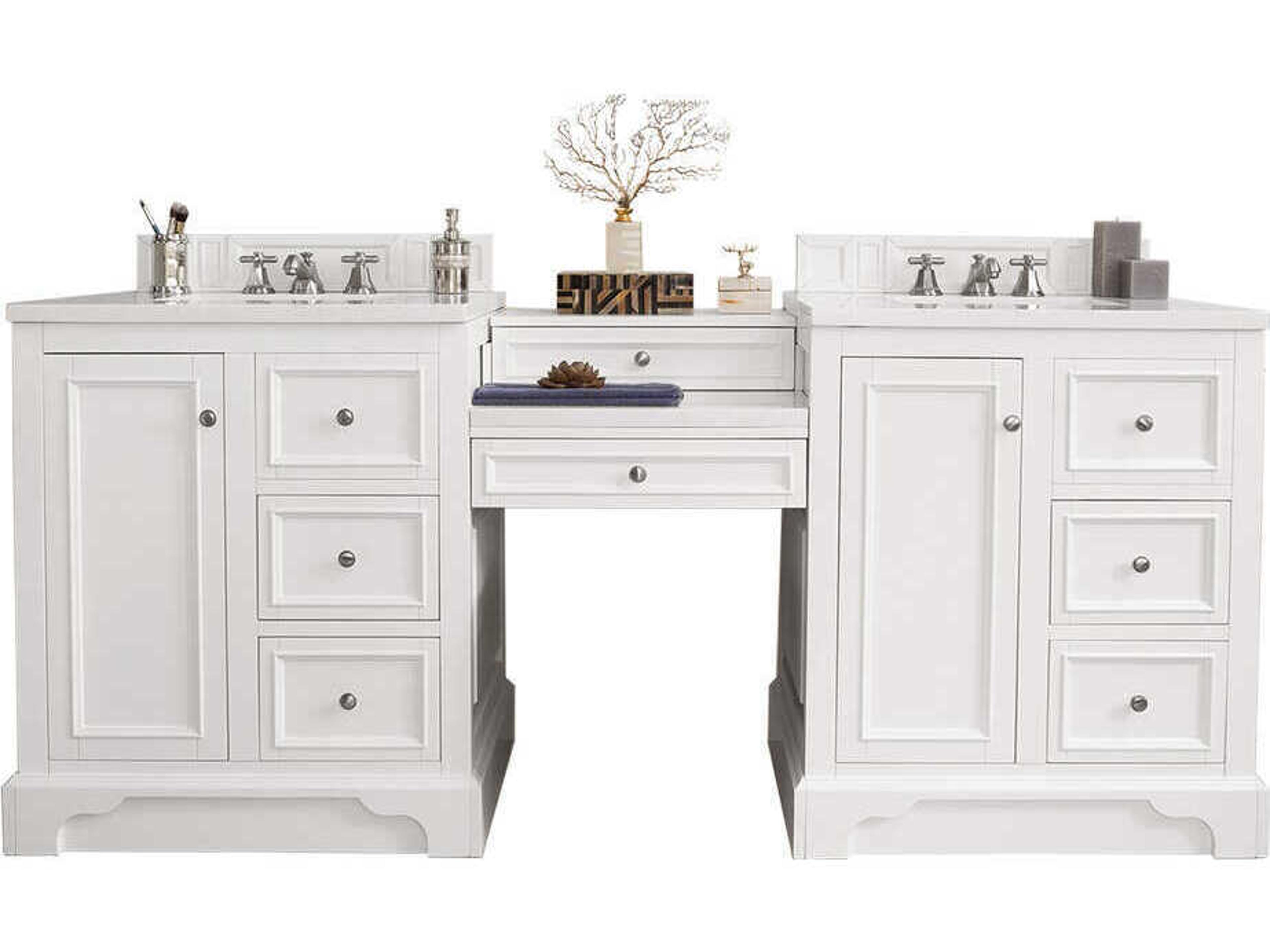 Furniture De Soto 82 Inch Double Vanity in Bright White with Makeup Counter
