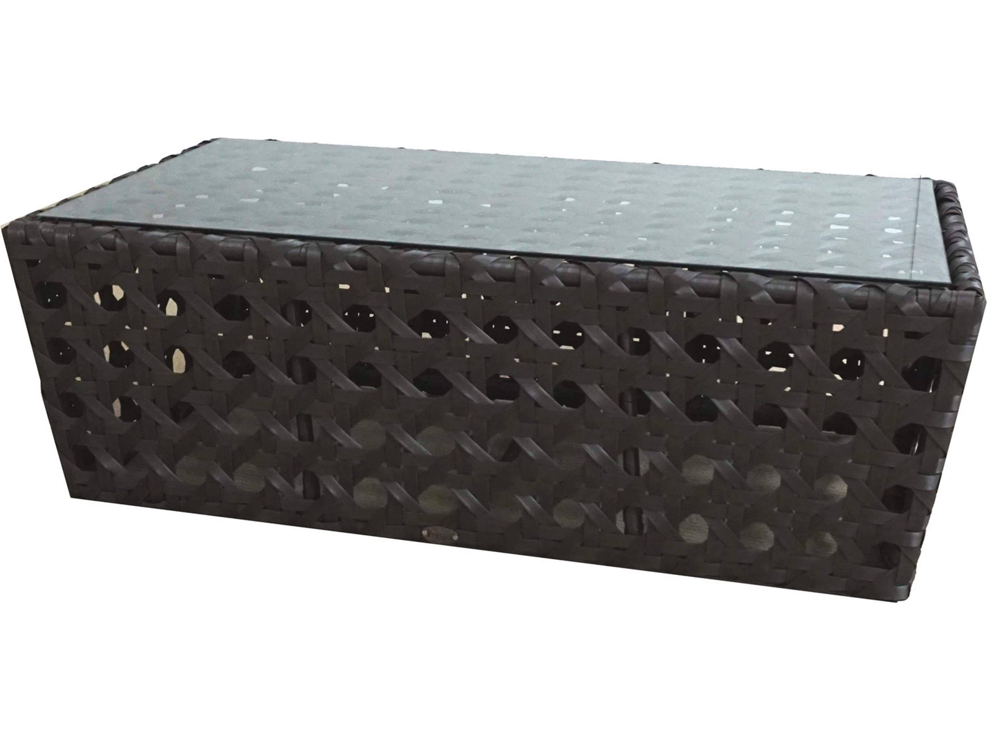 Open Wicker Rectangular Glass Top Coffee Table
