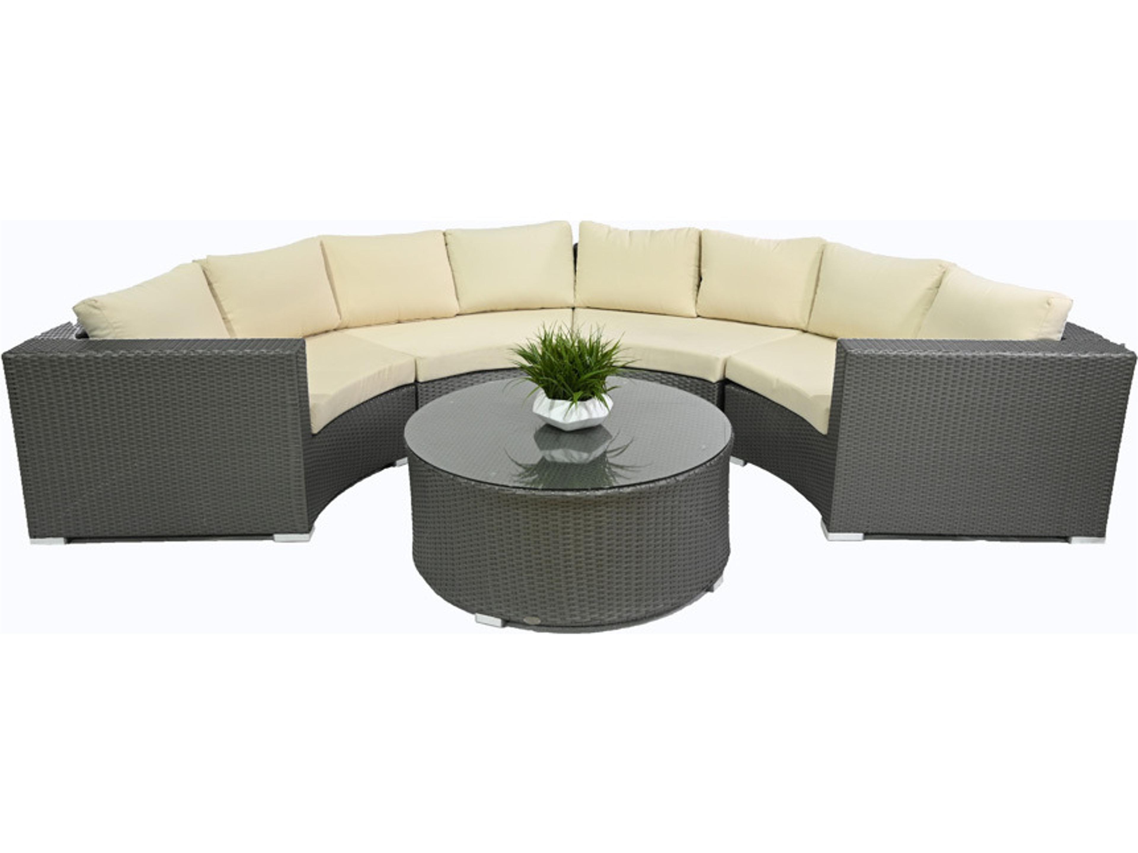 Round Cushion Wicker Brown Sectional Lounge Set