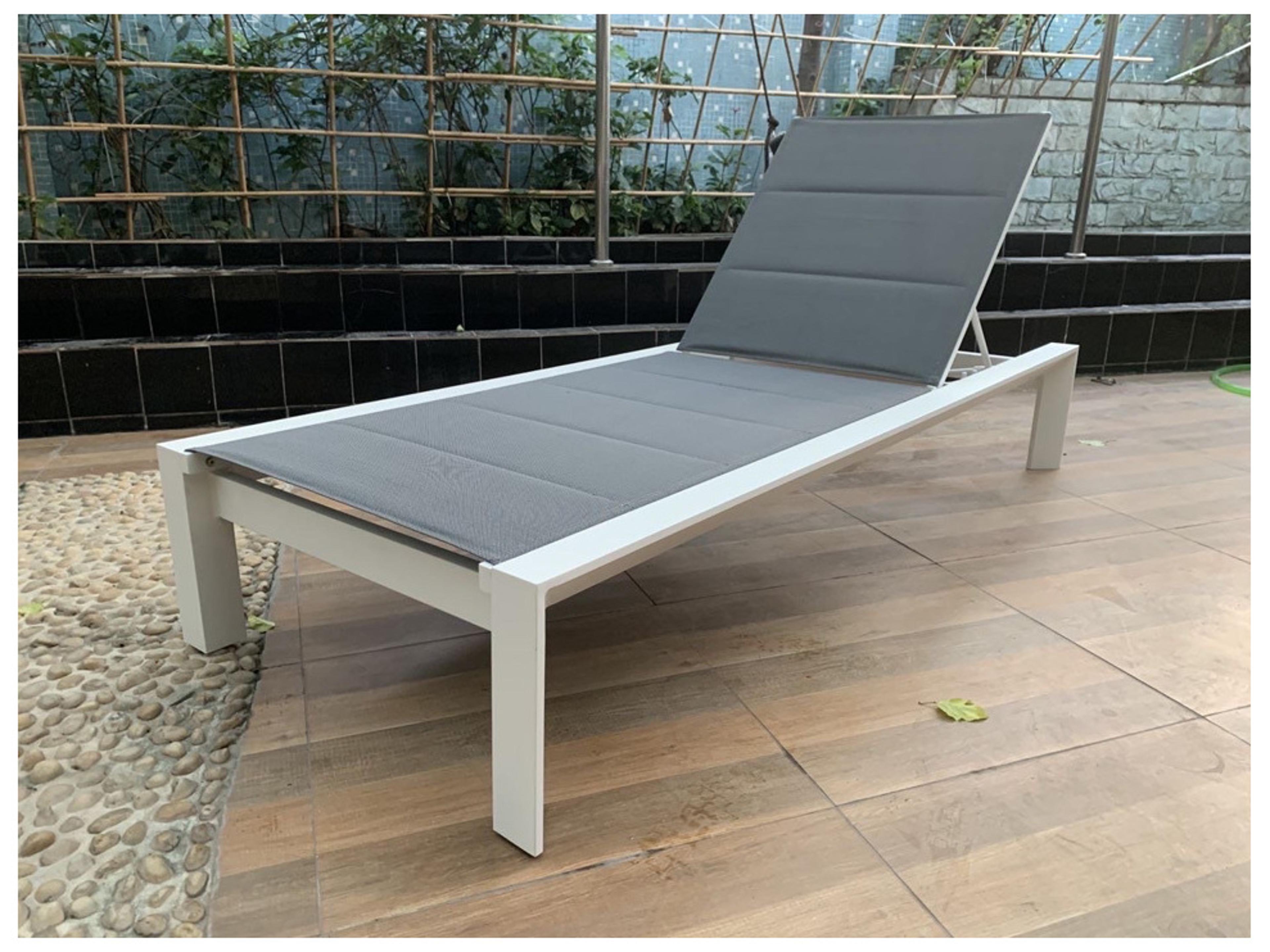 Cali Padded Sling Aluminum White & Gray Chaise Lounge