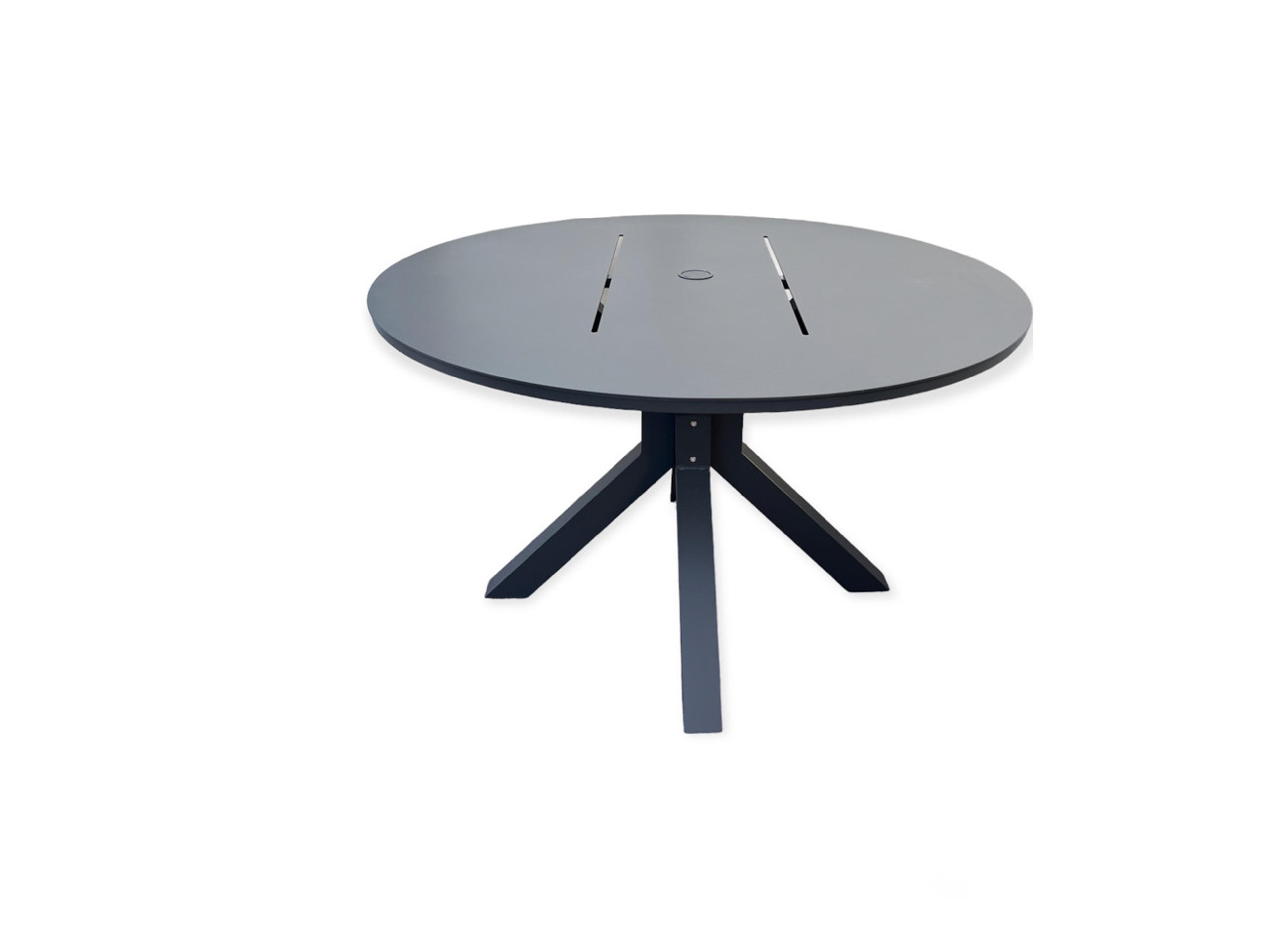 Cali Aluminum Charcoal Round Dining Table with Umbrella Hole