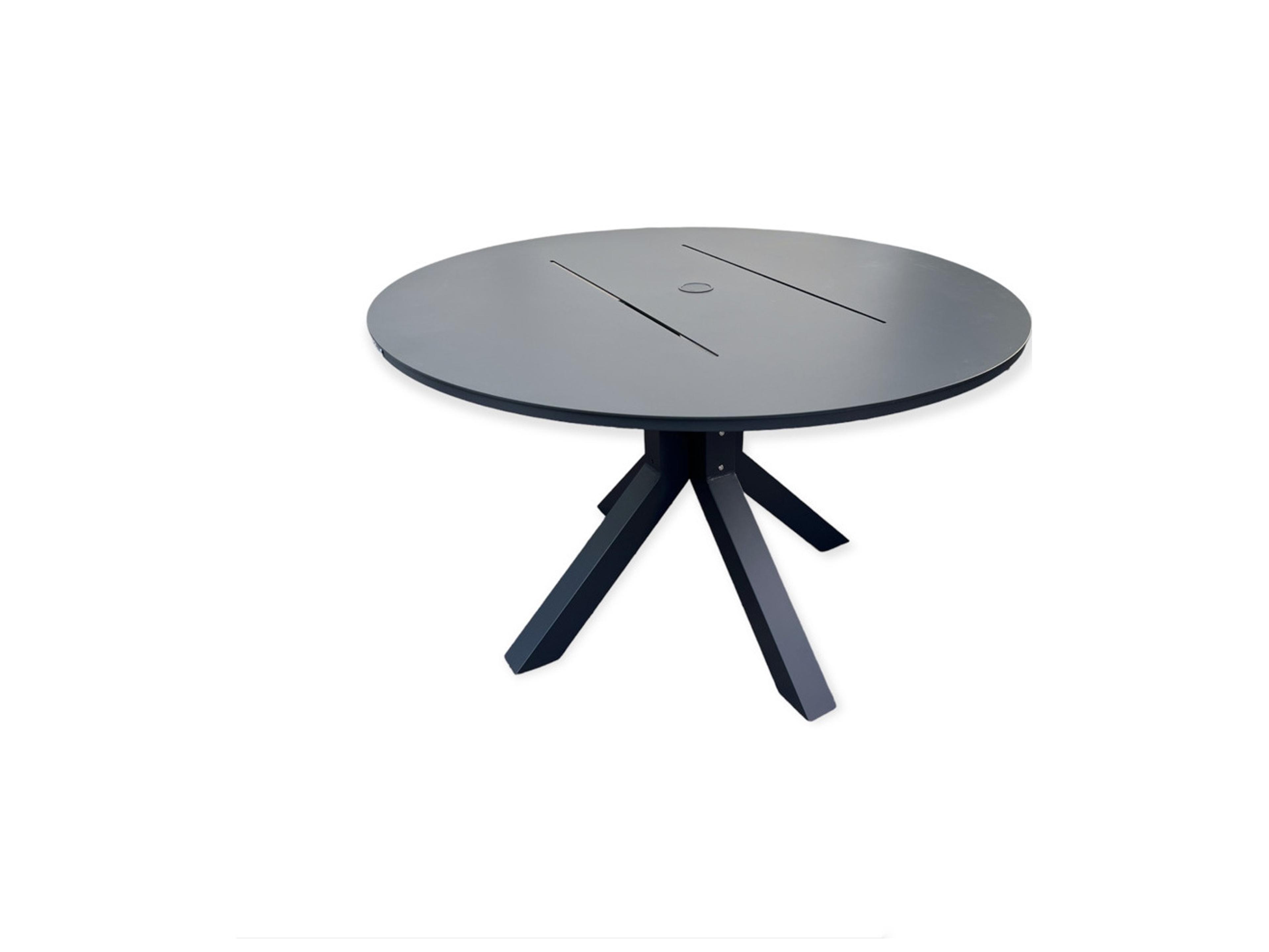 Cali Aluminum Charcoal Round Dining Table with Umbrella Hole