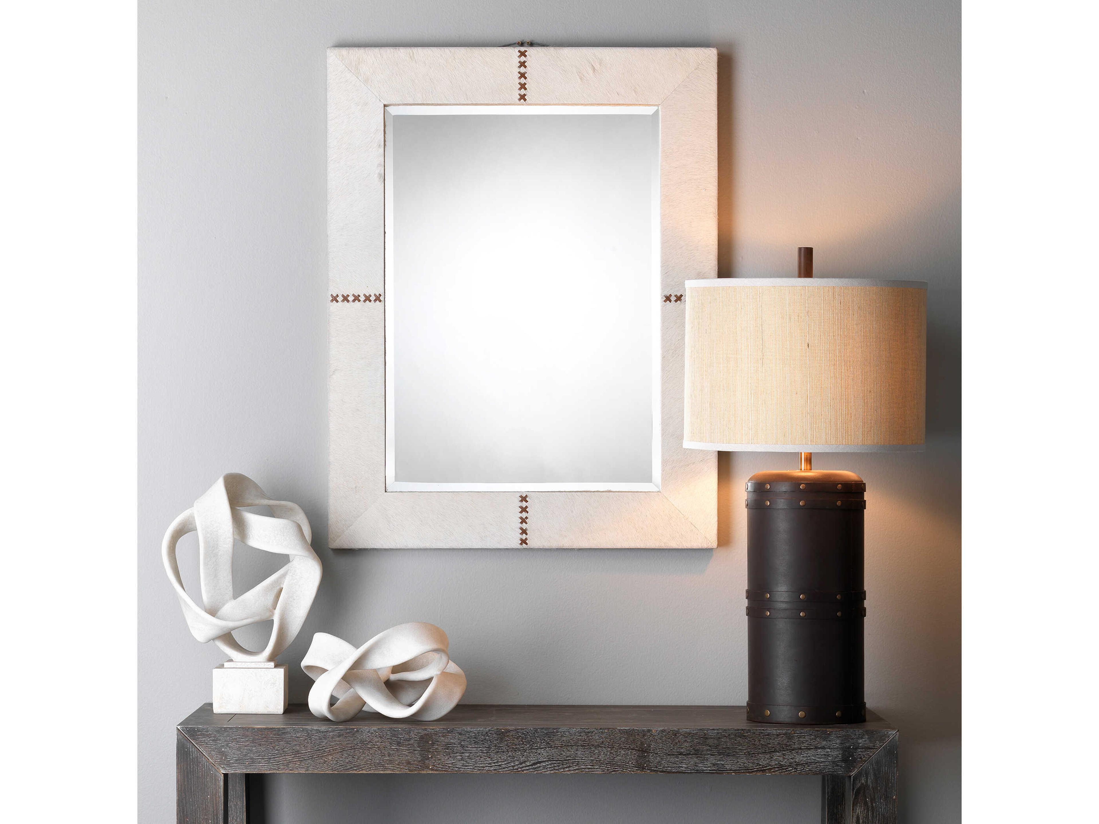 Jamie Young Barrel Vintage Leather Brown Buffet Lamp