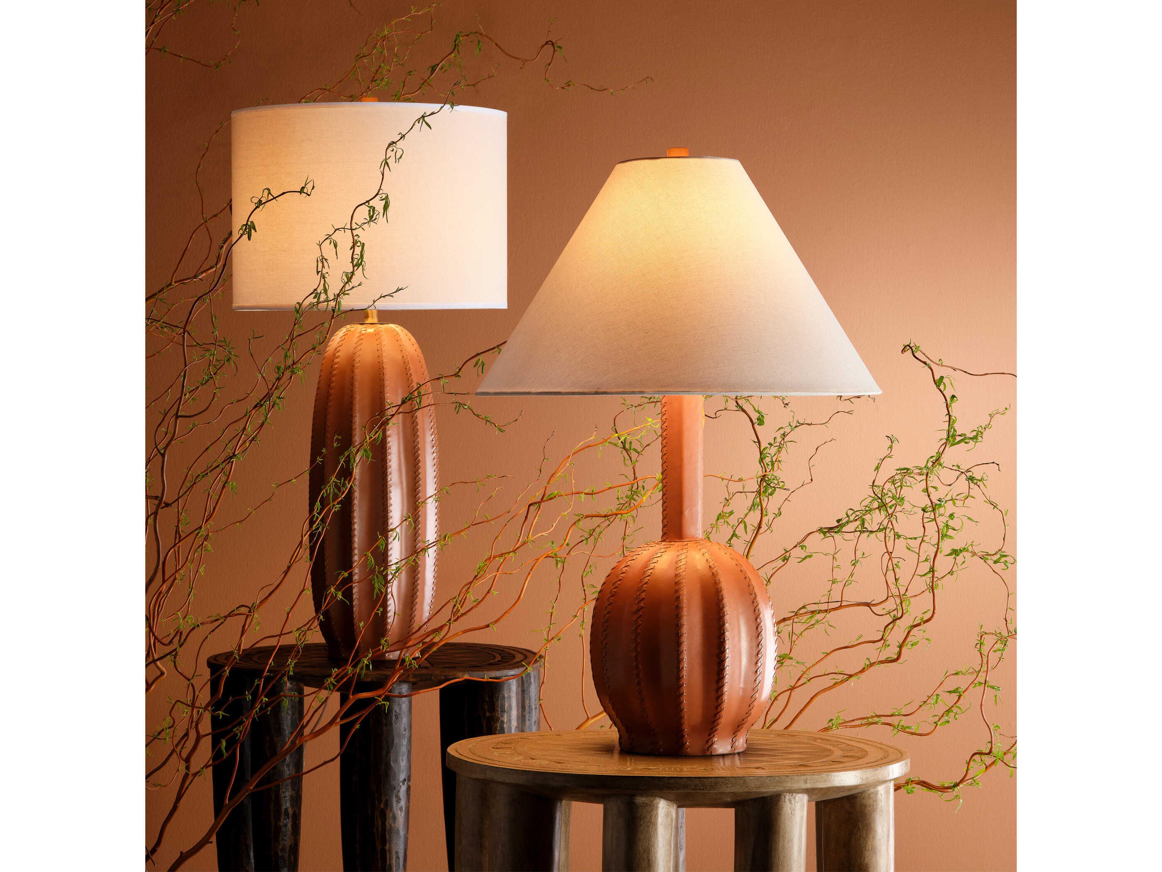 Jamie Young Beckham Tan White Linen Orange Buffet Lamp