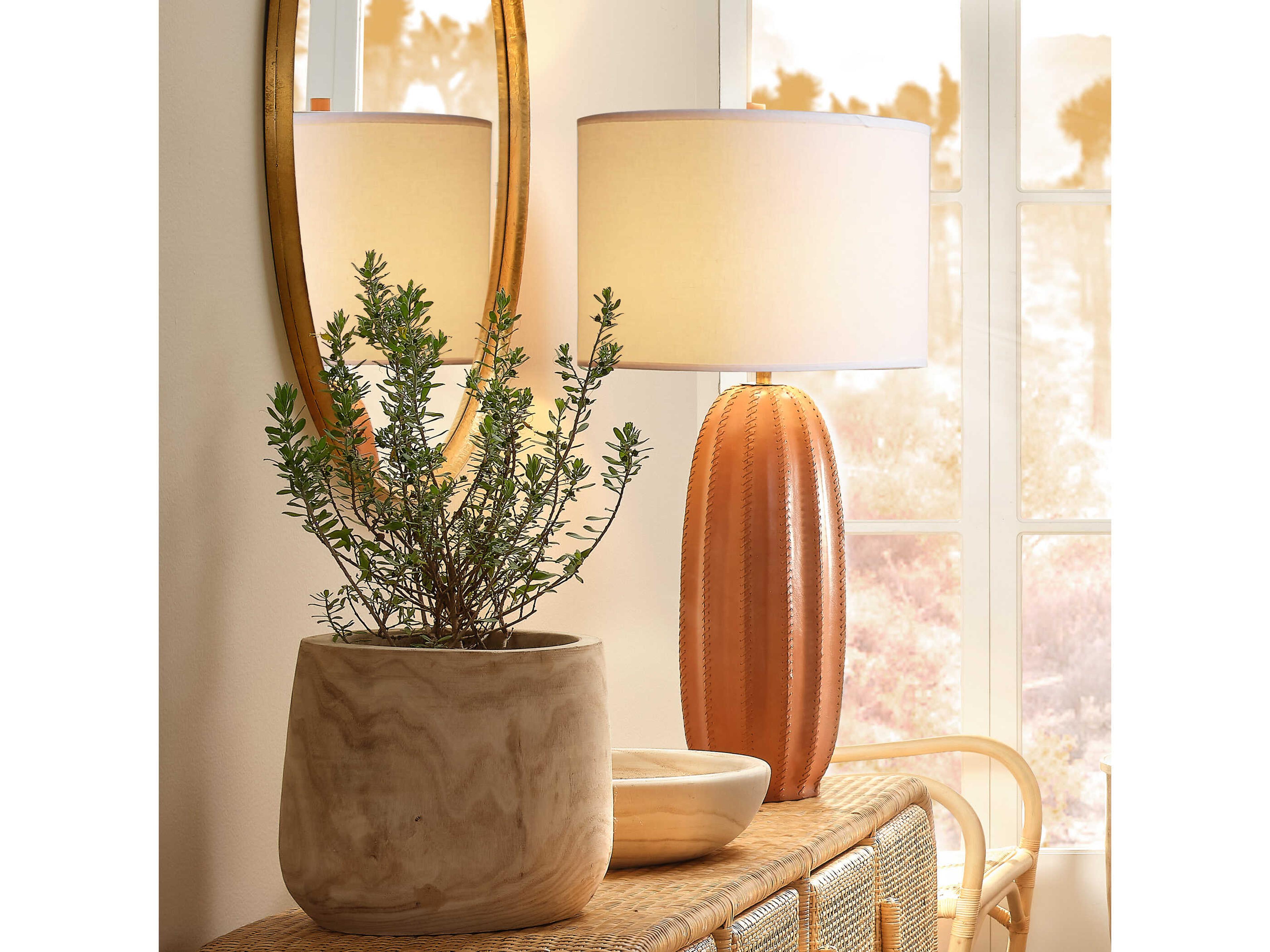 Jamie Young Beckham Tan White Linen Orange Buffet Lamp