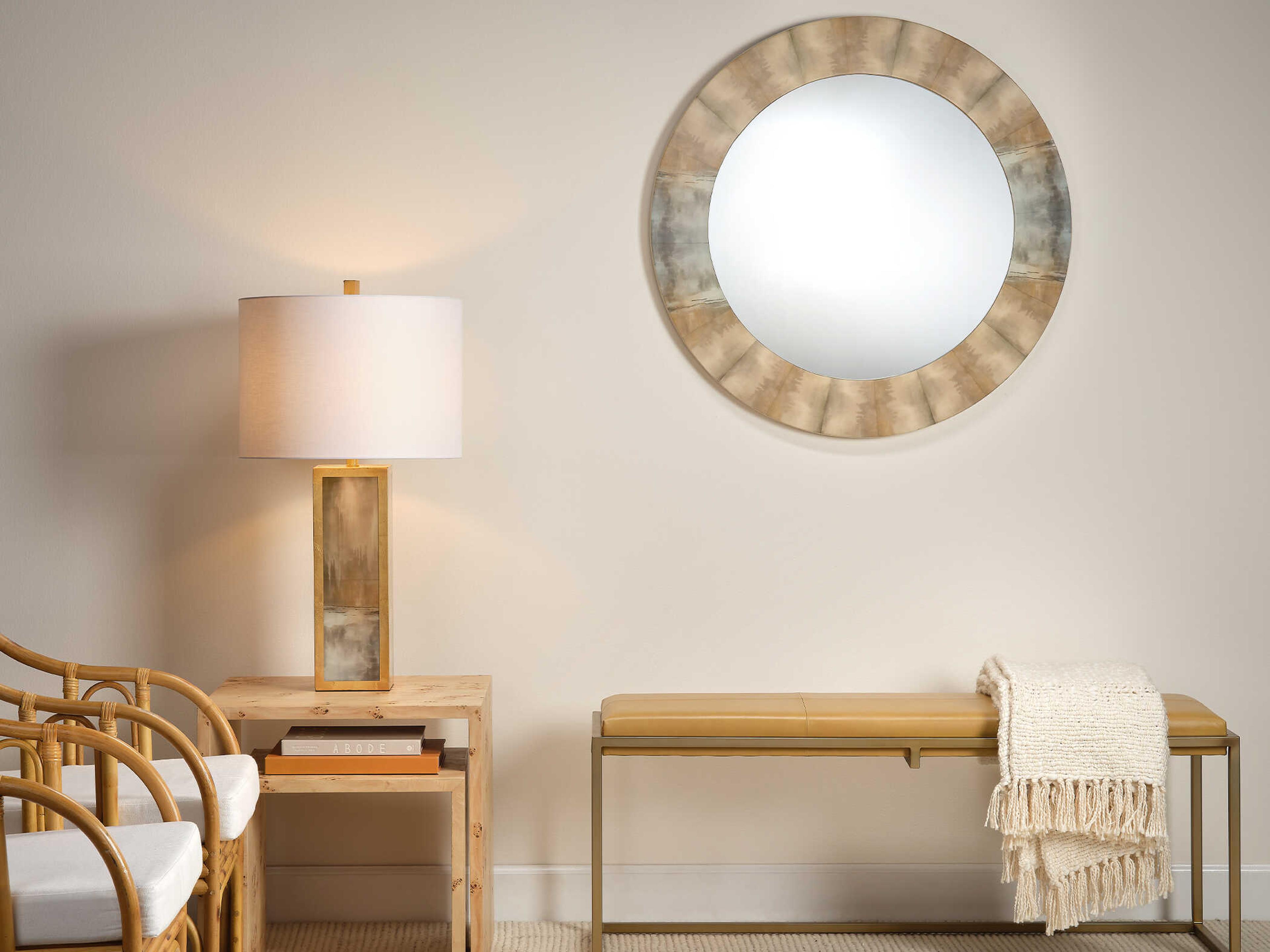 Jamie Young Cloudscape Gold Off White Linen Drum Brass Buffet Lamp