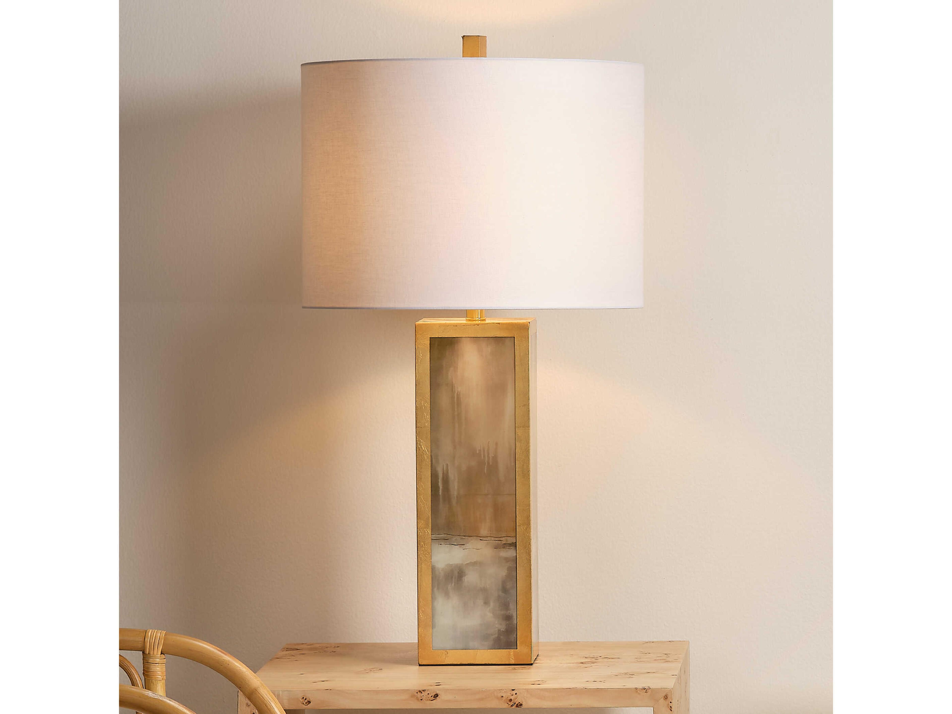 Jamie Young Cloudscape Gold Off White Linen Drum Brass Buffet Lamp