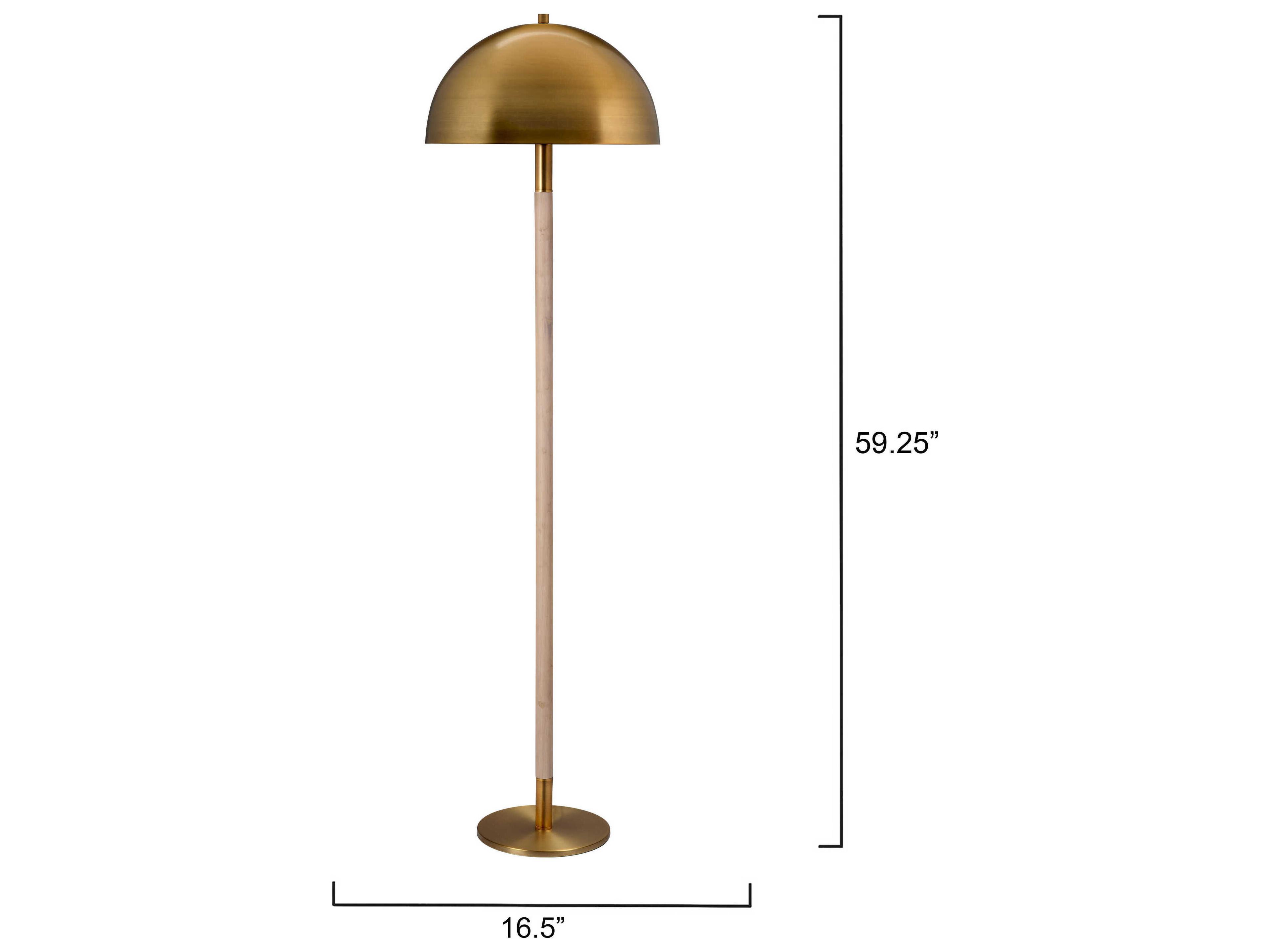 Jamie Young Merlin Antique Brass Natural Iron Rounded Cone Shade Floor Lamp