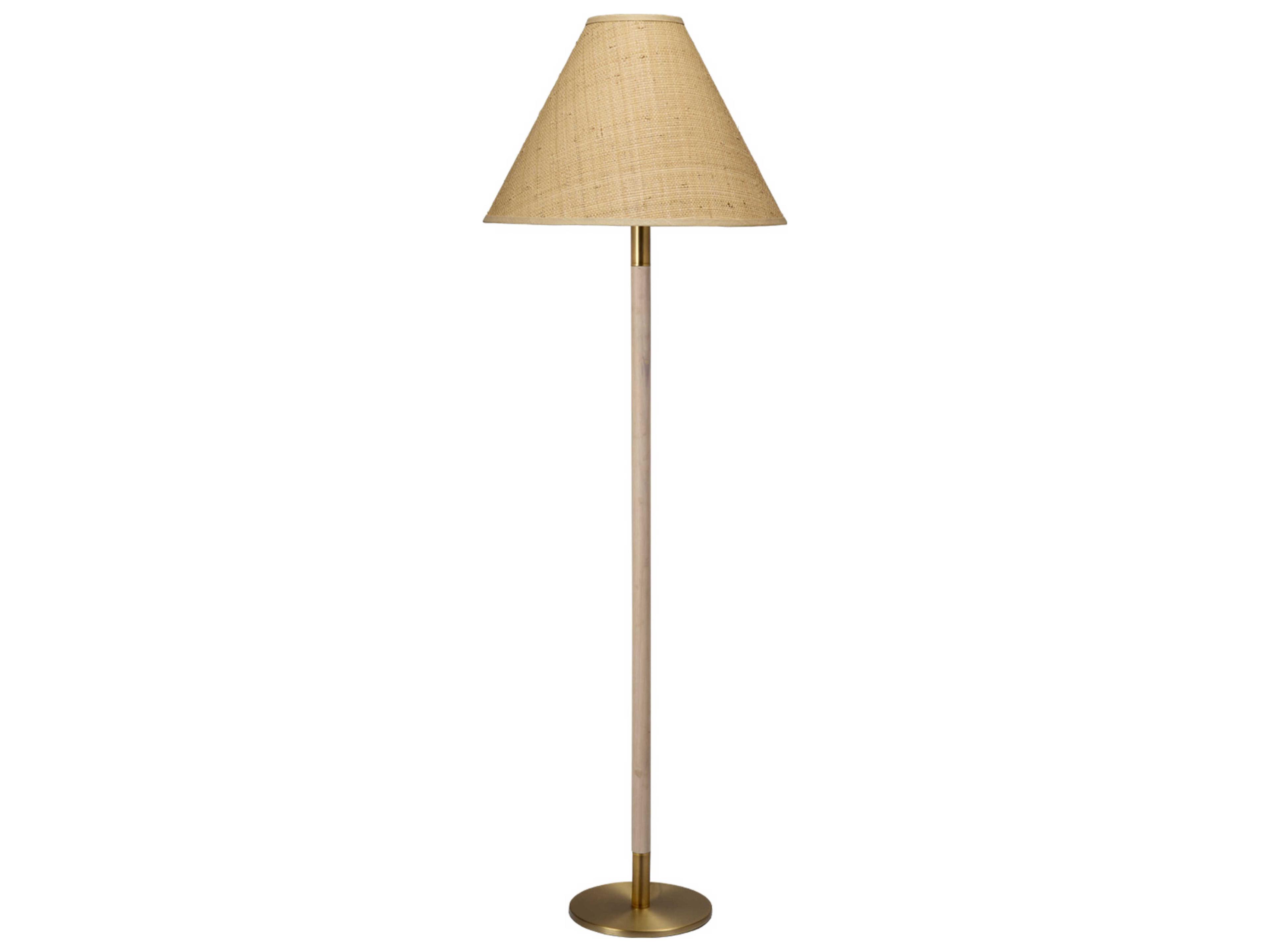 Morgana Antique Brass Natural Raffia Cone Shade Floor Lamp