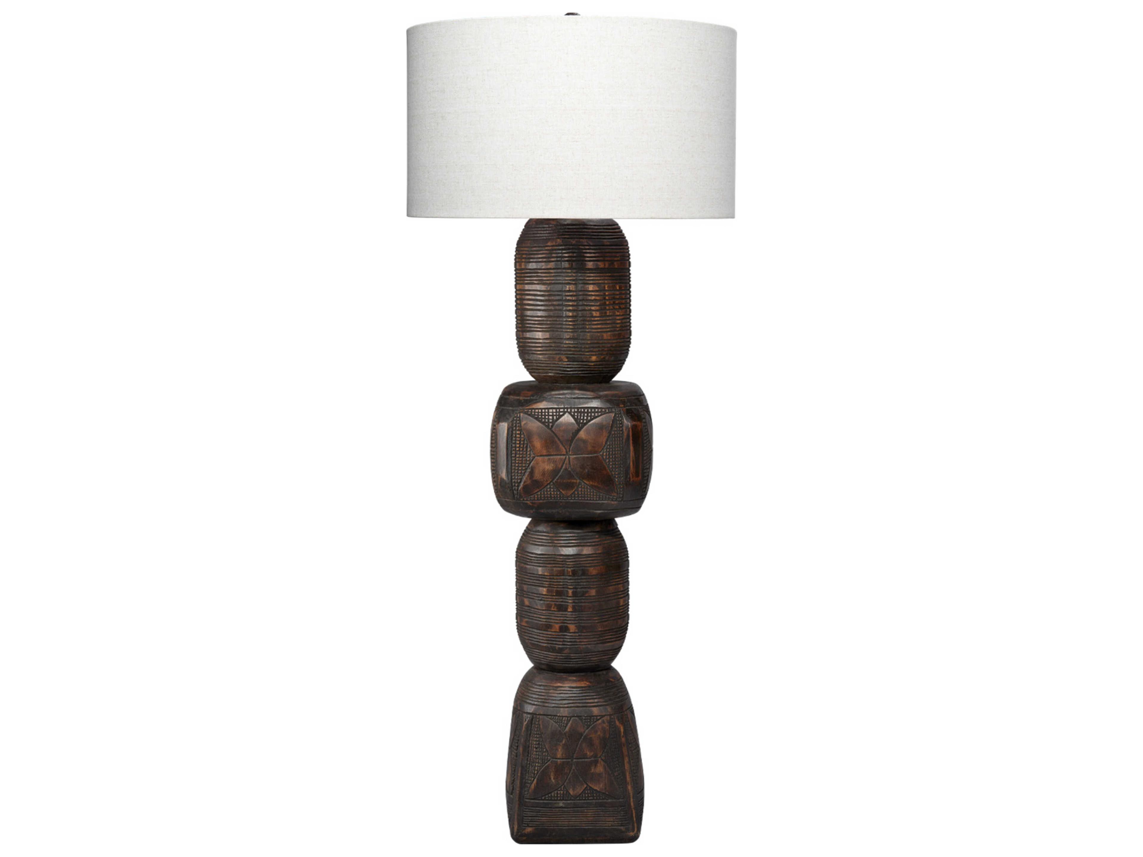 Totem Dark Black Light Natural Polyester Linen Drum Shade Floor Lamp