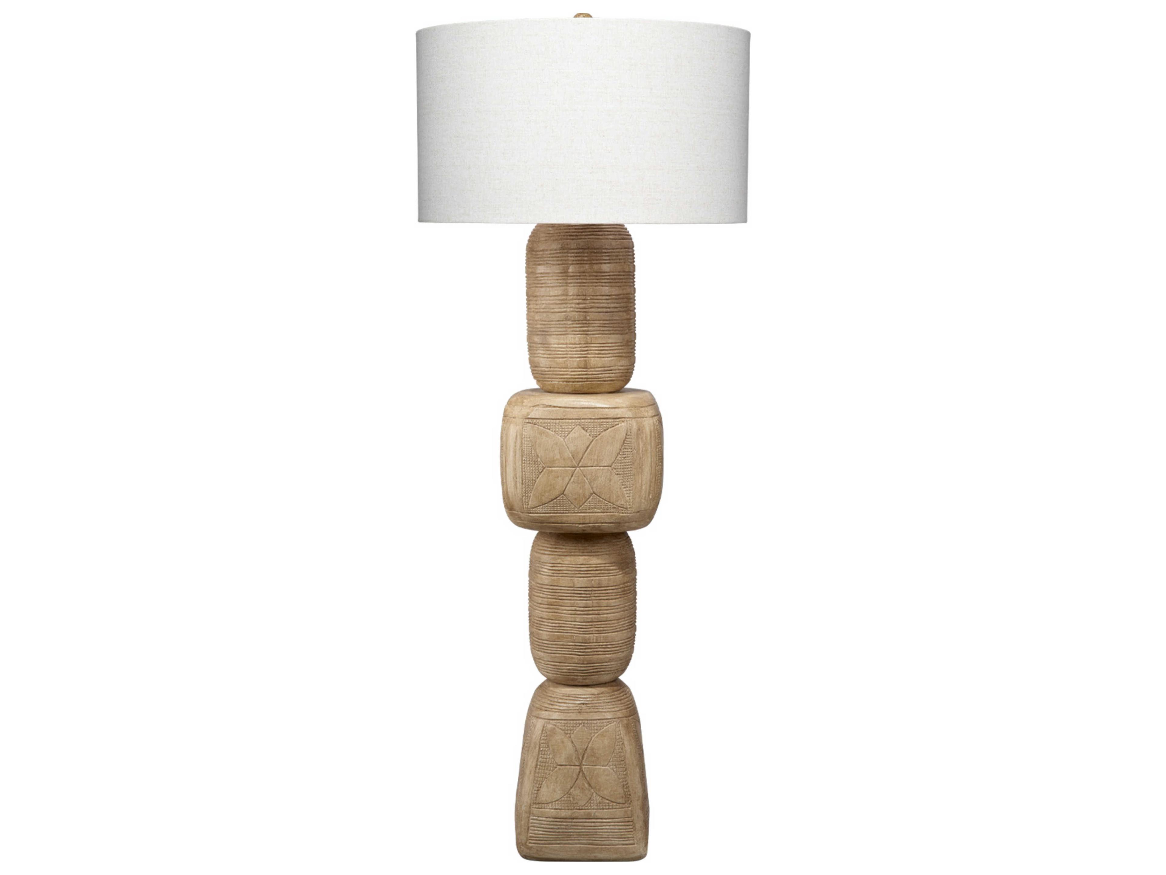 Totem Bleached Light Natural Polyester Linen Drum Shade Brown Floor Lamp
