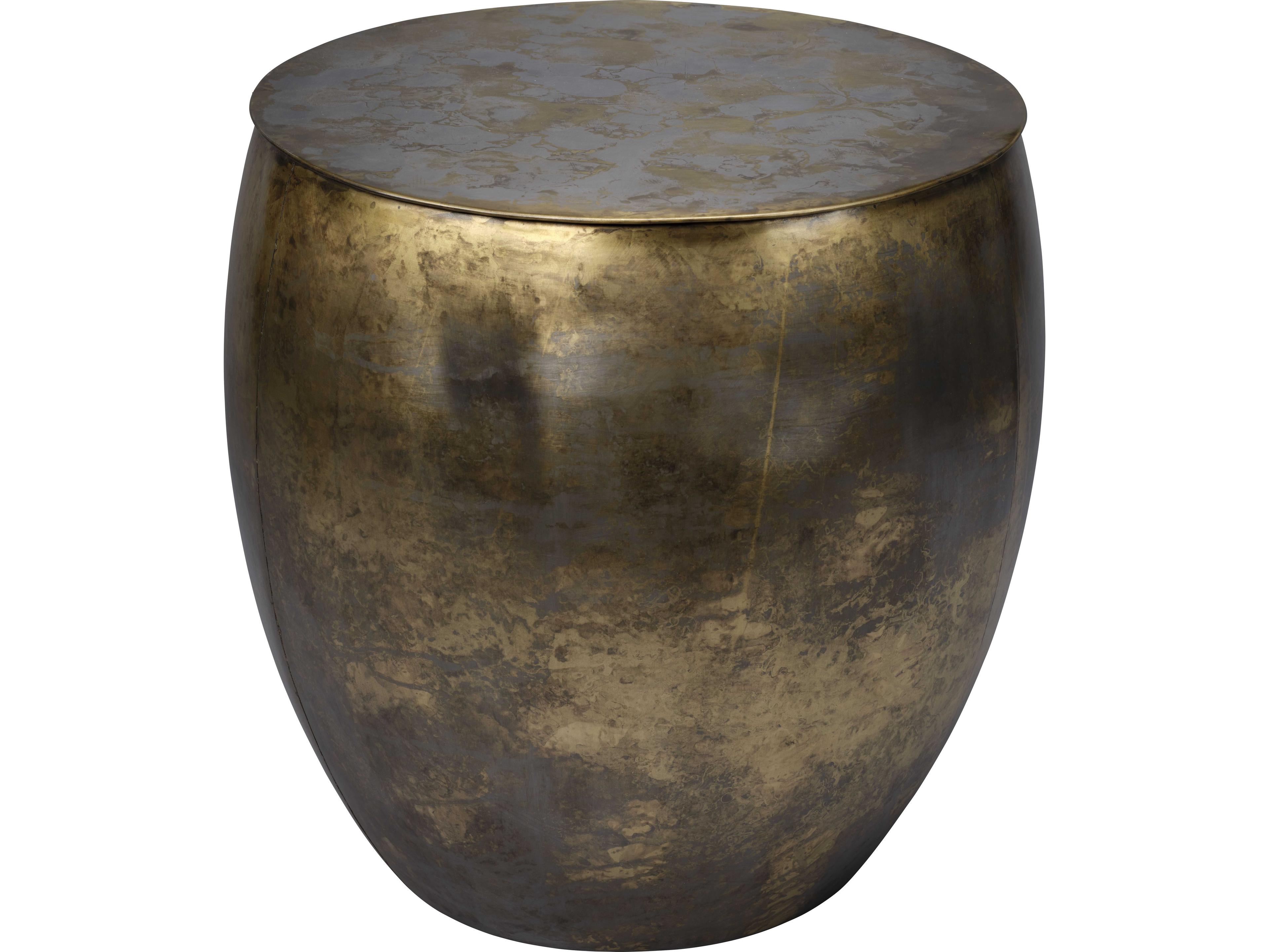 Ares Round Metal Antique Brass End Table
