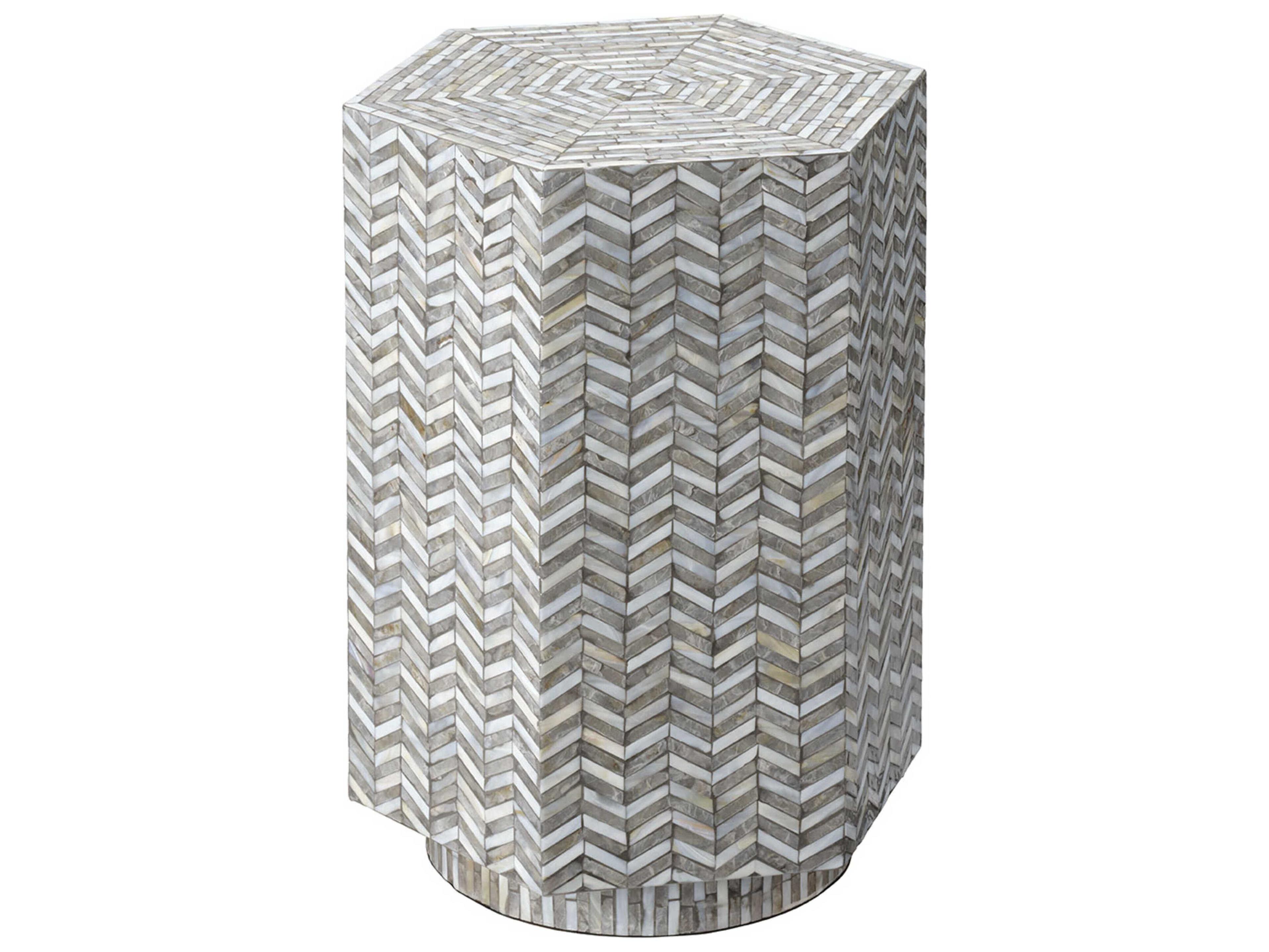 Brando 16" Hexagon Mother of Pearl Grey End Table