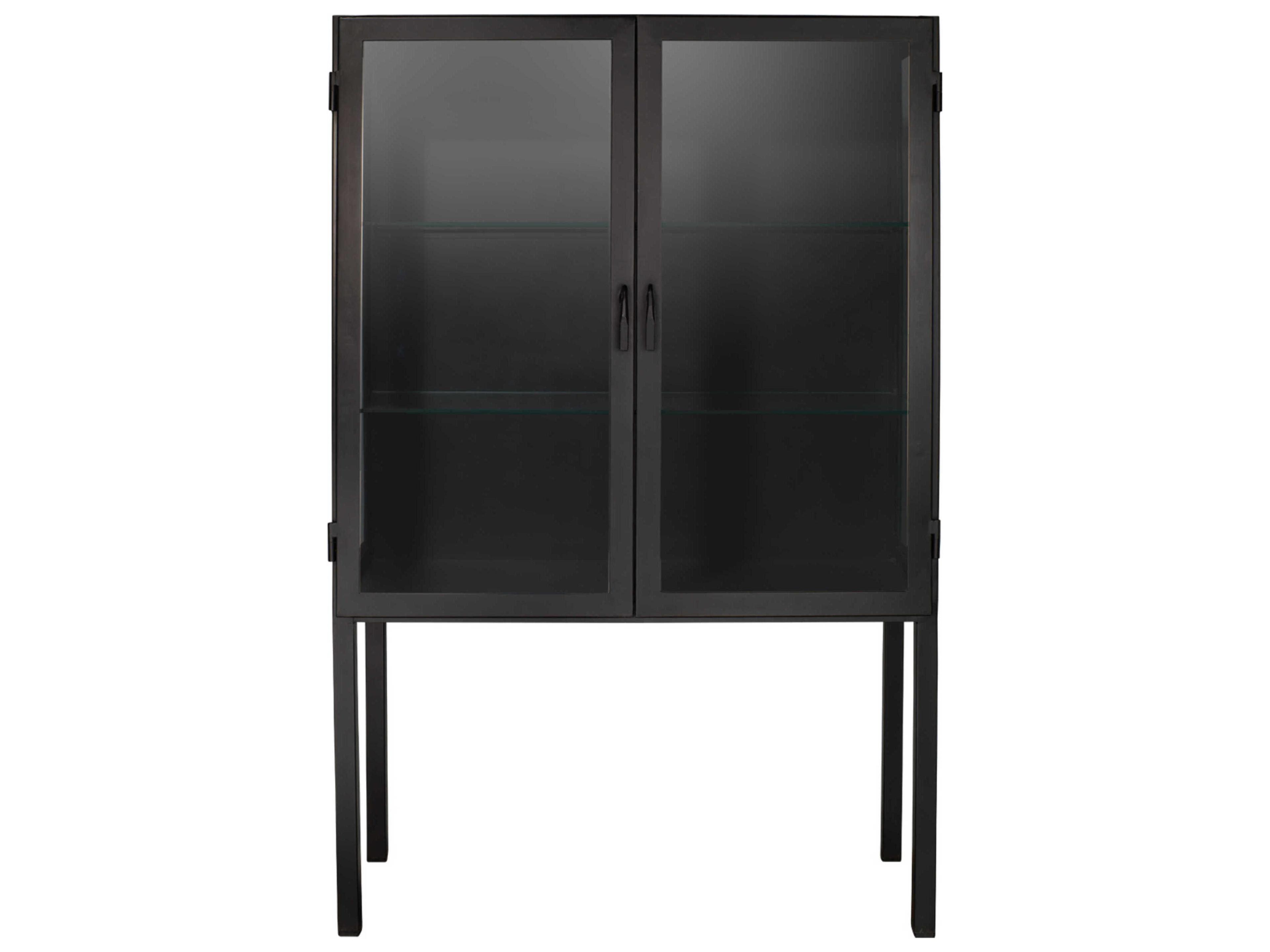 Chauncey Wide Curio Bar Cabinet Black Rustic Iron