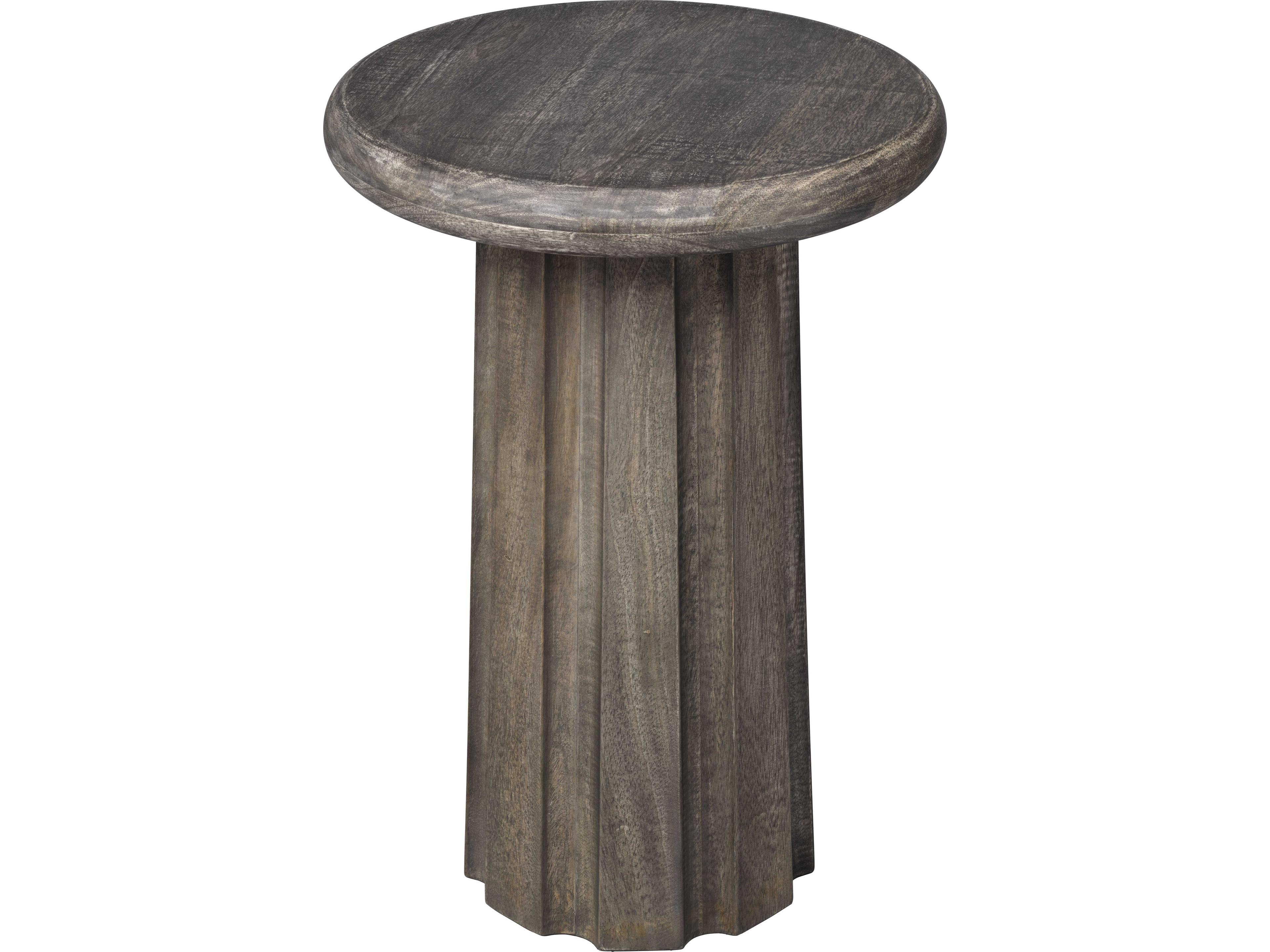 Cremini Round Wood Grey End Table
