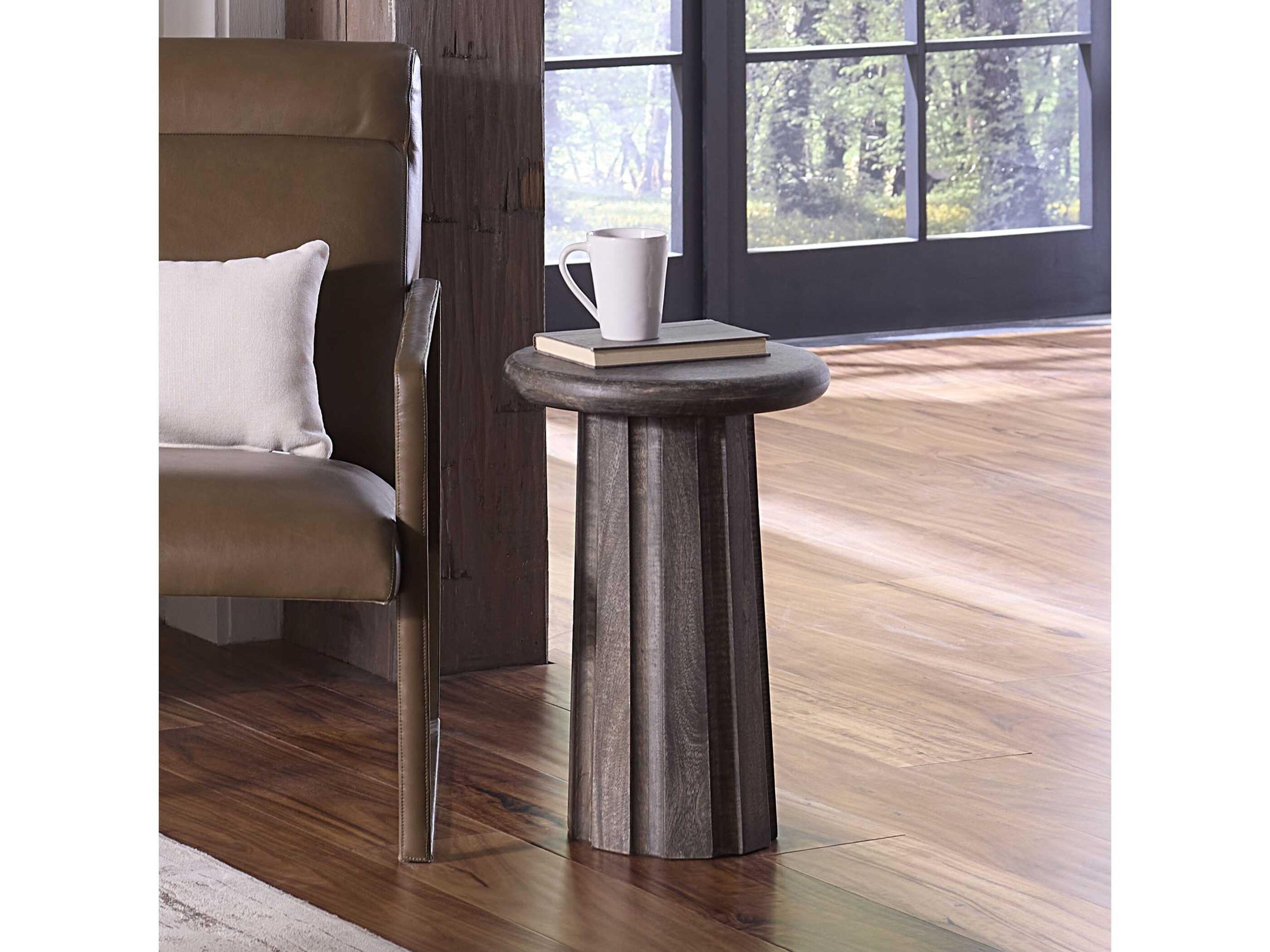 Jamie Young Cremini Round Wood Grey End Table