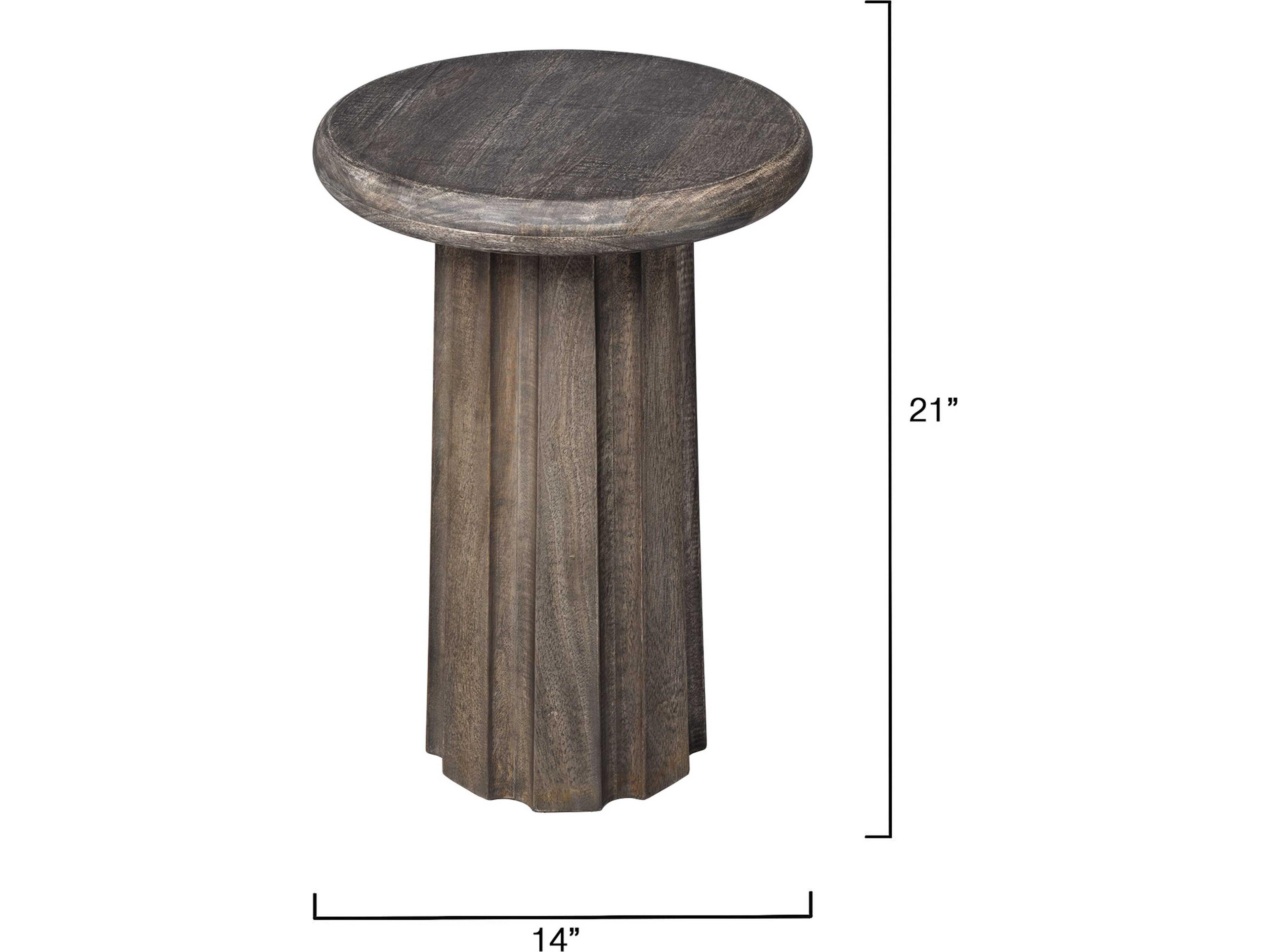 Jamie Young Cremini Round Wood Grey End Table