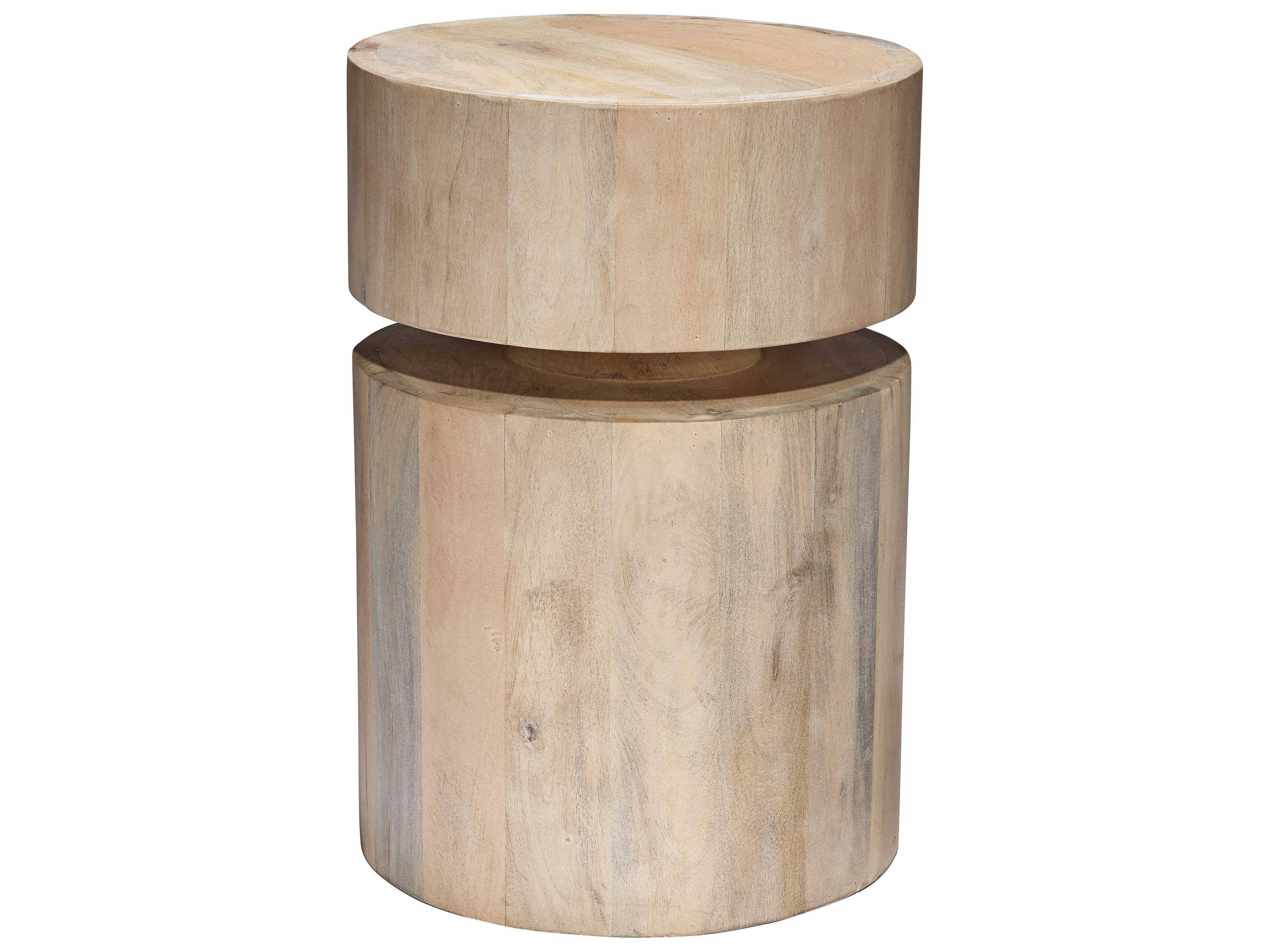 Jamie Young Dylan Round Wood White Wash End Table
