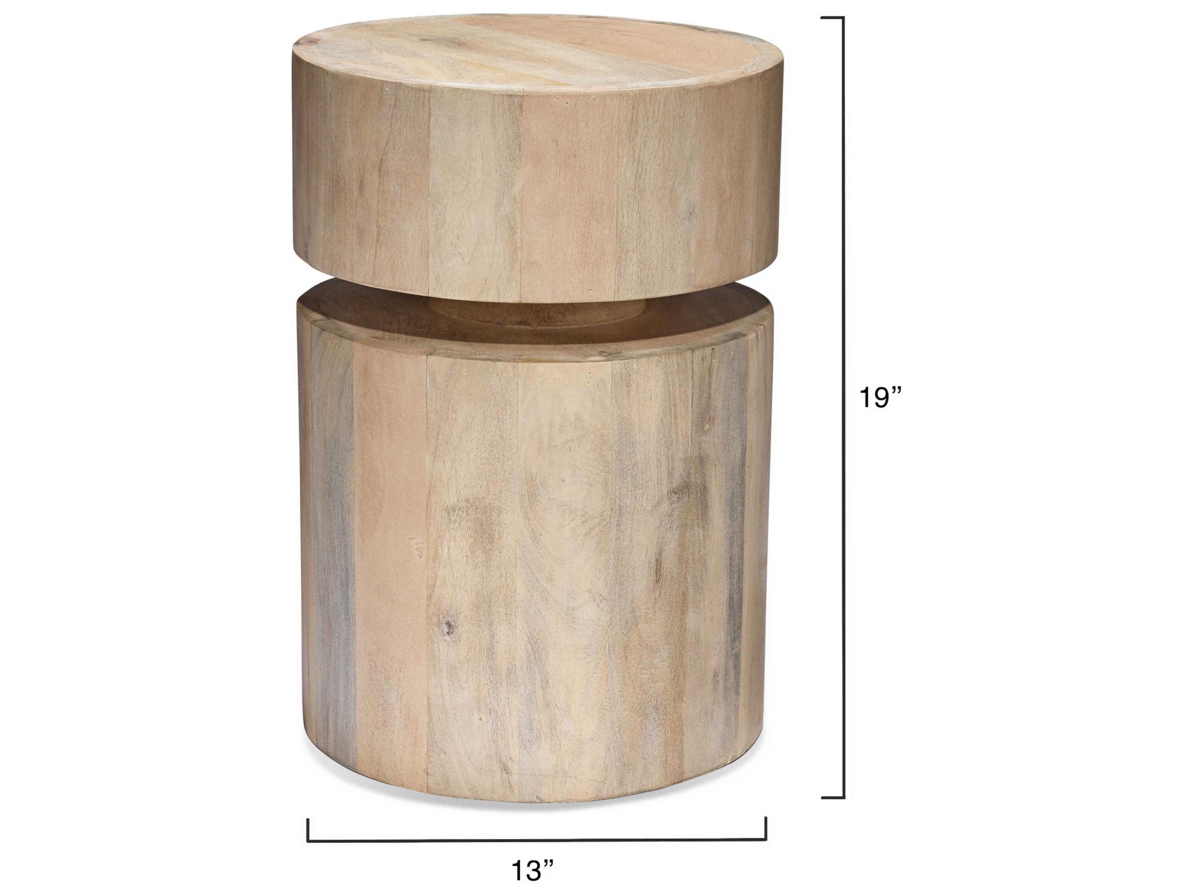 Jamie Young Dylan Round Wood White Wash End Table