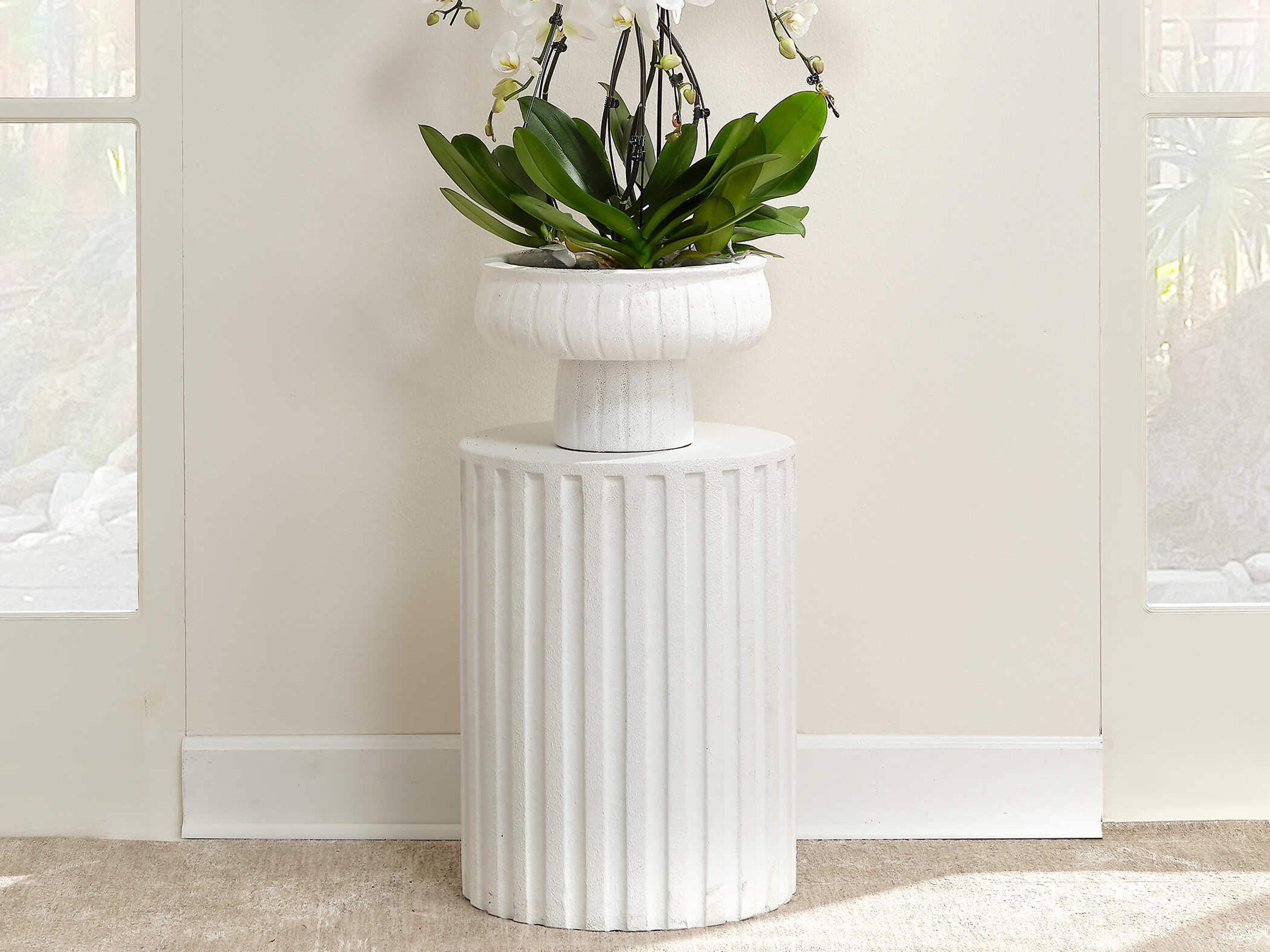 Jamie Young Round Cement White Concrete End Table
